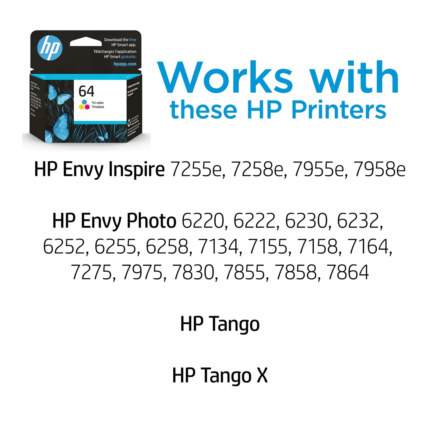 Original HP 64 Tri-Color Ink Cartridge | Works with HP Envy Photo 6200, 7100, 7800 Series | Eligible for Instant Ink | N9J89AN