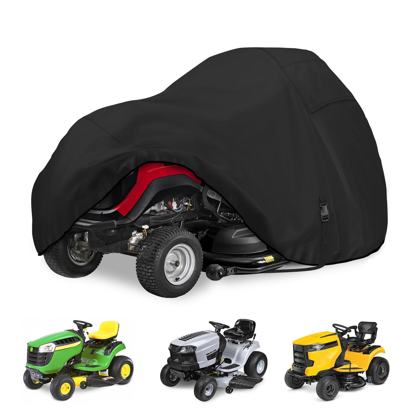 Porch Shield Heavy Duty 600D Polyester Lawn Tractor Cover Waterproof Universal Riding Lawn Mower Cover (Up to 54 inches Decks, Black)