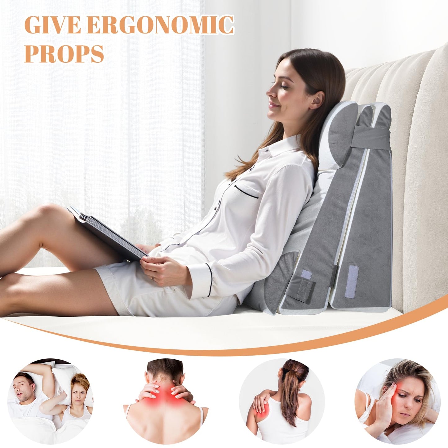 Ceecysaa Wedge Pillows for Adults, 4-in-1 Adjustable Wedge Pillows Set,Bed Pillow for Sitting Up,Legs,Neck and Back Support,Sleeping Comfort and Relaxing