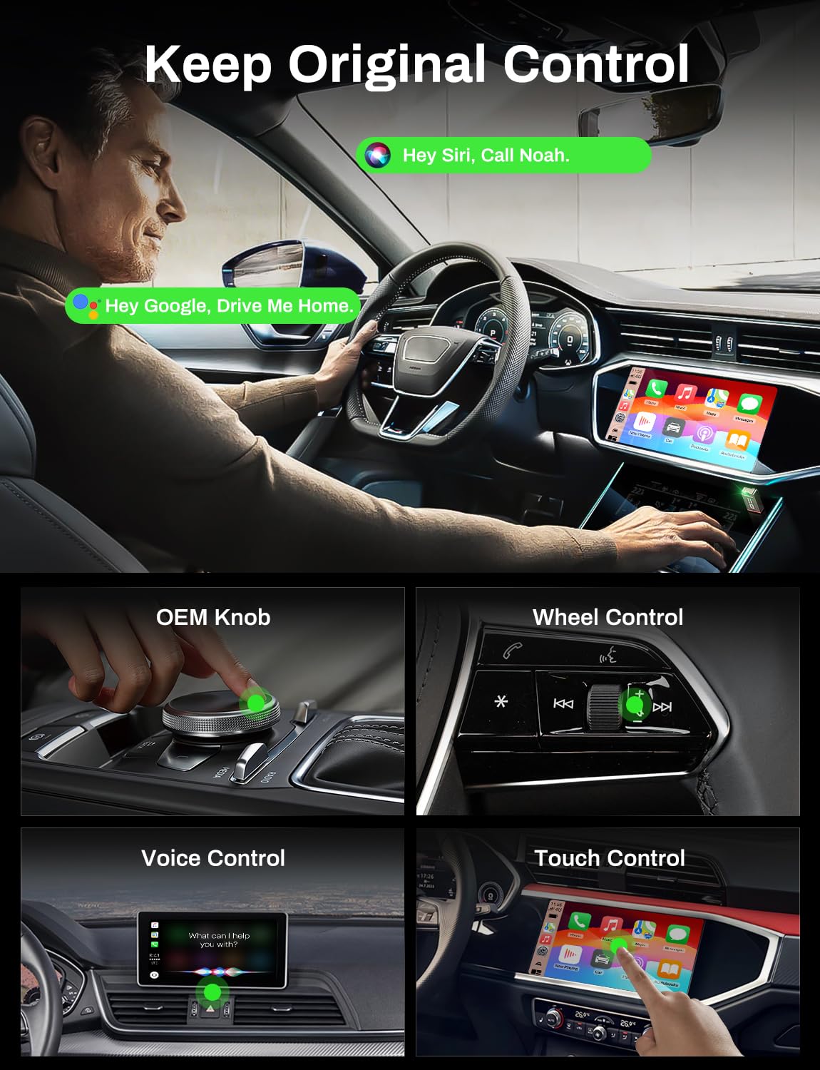 2-in-1 Wireless CarPlay Adapter Support Apple CarPlay & Android Auto, Mini Bluetooth USB A & USB C Dongle Convert Wired to Wireless Compatible with iPhone & Android