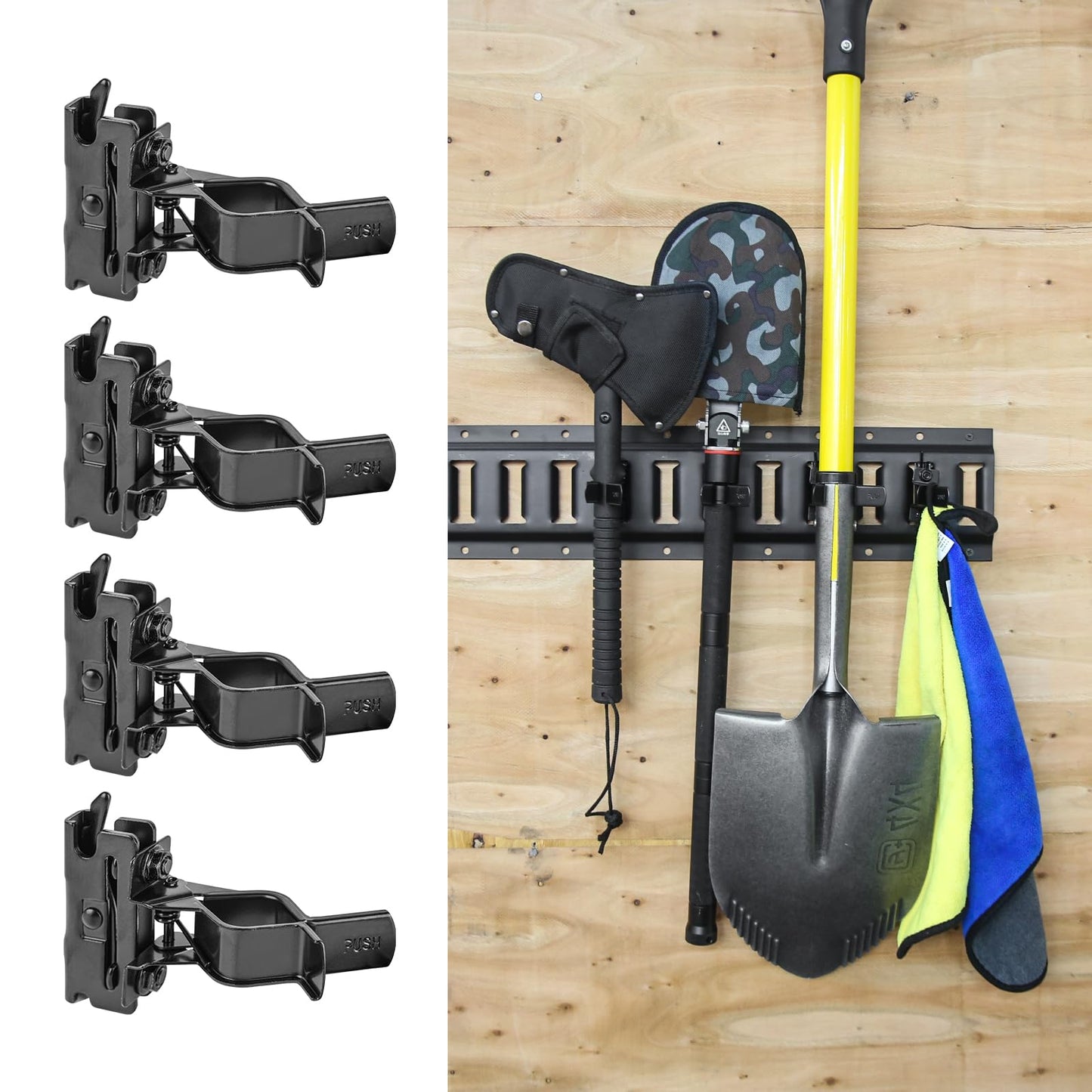 E-Track Tool Holders, E Track Accessories Large Opening for Enclosed Trailer to Keep Shovels, Rakes, Broom E Track Tool Holder Hanger for Trailer Accessories（4 PCS）