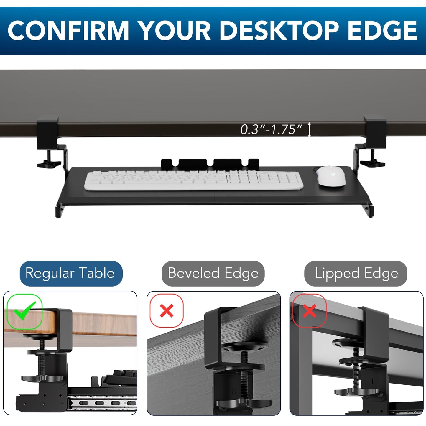 Keyboard Tray Under Desk Pull Out with Extra Sturdy C Clamp Mount System, 27 (33 Including Clamps) x 11 Inch Slide-Out Platform Computer Drawer for Typing