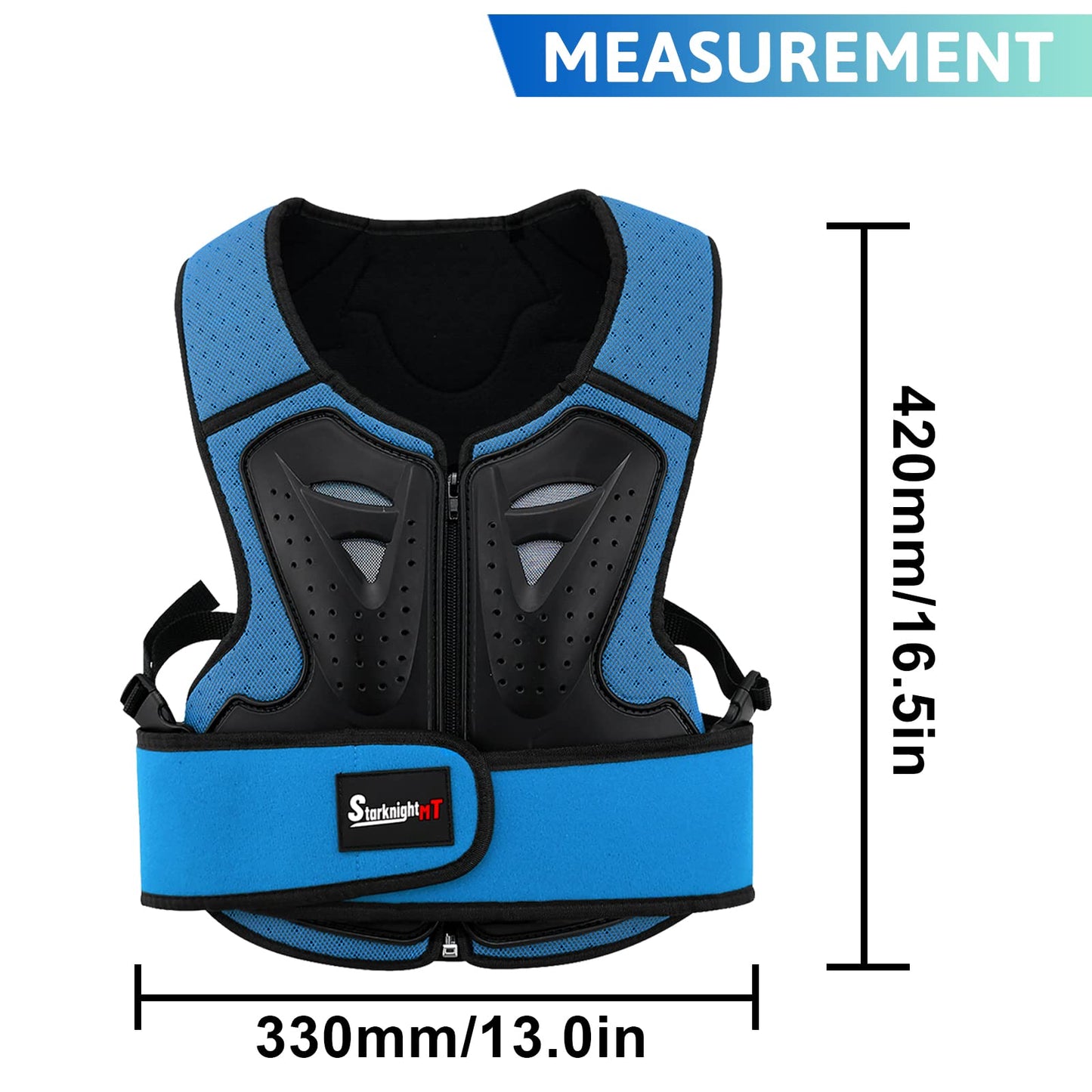 StarknightMT Kids Motorcycle Chest Protector Dirt Bike Youth Riding Spine Back Armor Protection for Motocross Cycling Skateboard,Skiing,Skating,Off-Road （Blue）