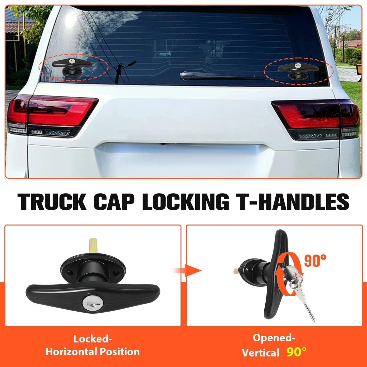 Matching Set T-Handles Lock, Truck Cap Locking T-Handles, T-Handle Lock Replacement Kit for Truck Camper Shell with Dust Covers & 4 Keys - L&R Pair