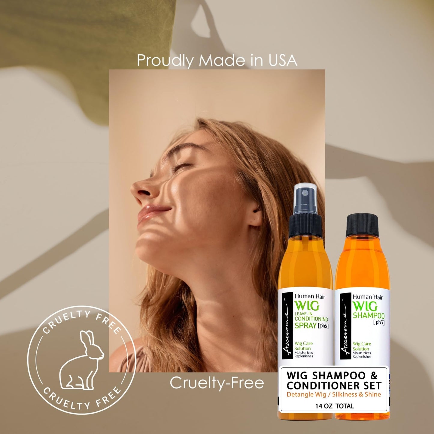 Awesome Human Hair Wig Care Set, Premium Shampoo & Leave in Conditioner, Detangles, Promotes Body & Volume, Silkiness & Shine, Easy Combing, 7 fl oz