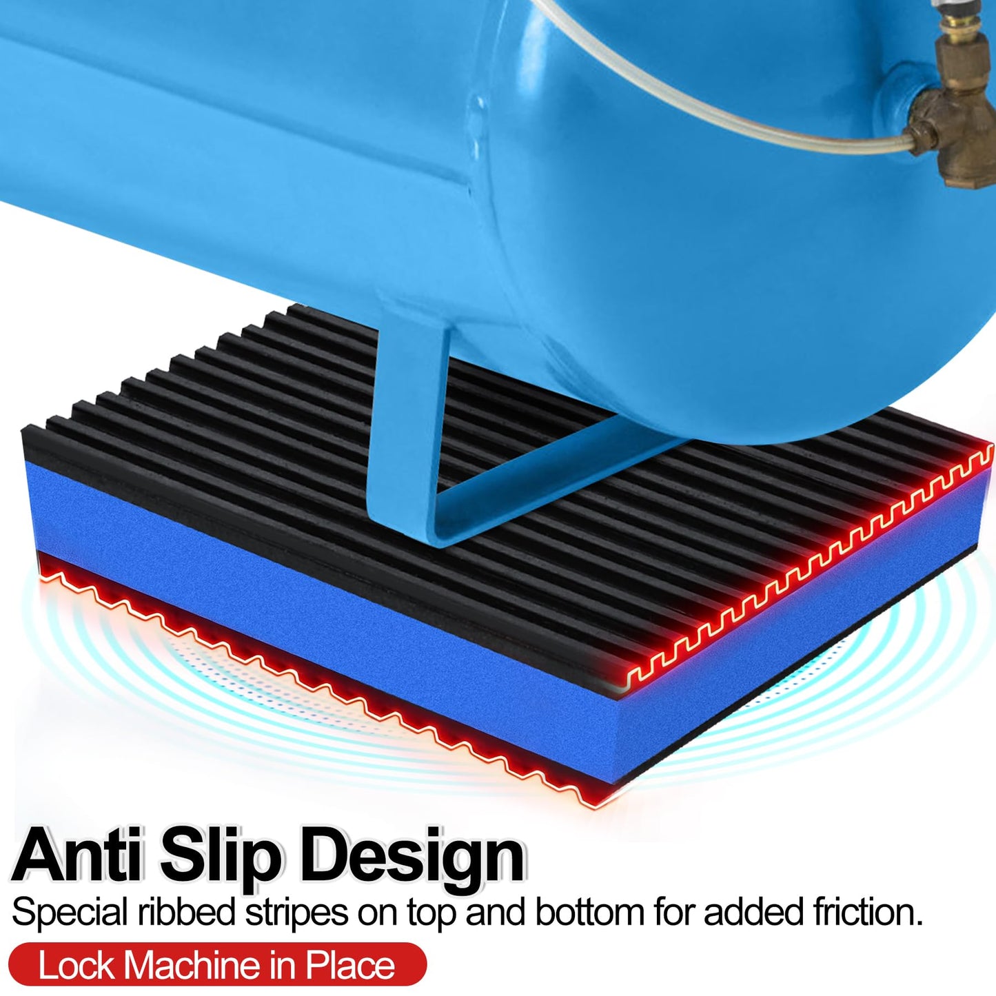 phepetroll 4P Anti Vibration Pads 6'' X 6'' X 7/8" Sound Isolation Ribbed Rubber Mats With EVA Center, Heavy Duty Vibration Isolation Pads for Air Compressos, Conditioner, Treadmill, HVAC Washer Dryer