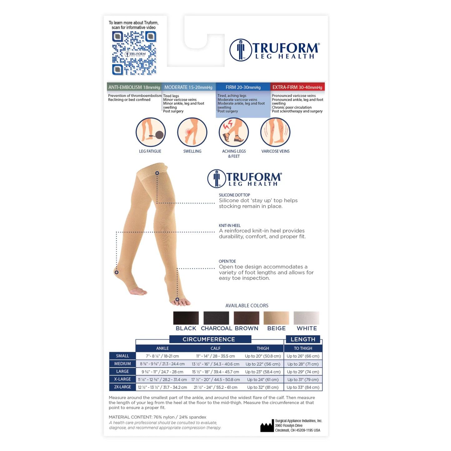 Truform 20-30 mmHg Compression Stockings for Men and Women, Thigh High Length, Dot-Top, Open Toe, Brown, X-Large