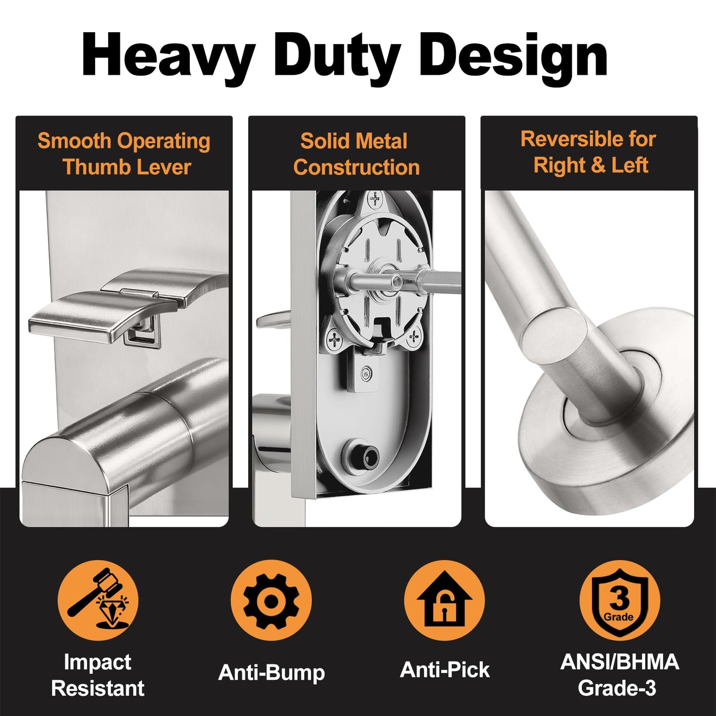 BESTTEN Square Front Door Entry Handle Set, Easy Install Adjustable Handle with Keyed Deadbolt Lock, All Metal Solid Construction in Stainless Nickel Finish