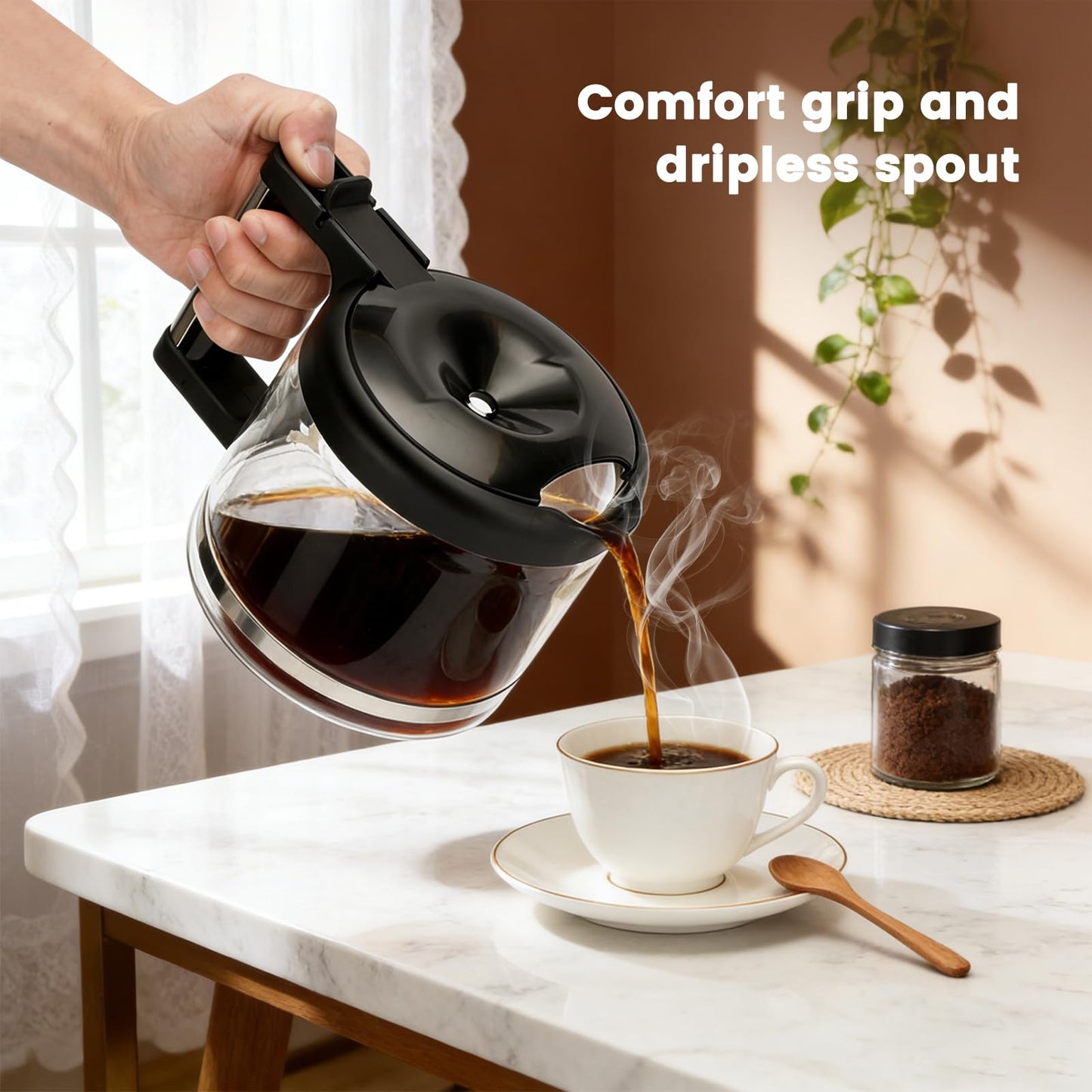 10-Cup Glass Carafe Replacement for De'Longhi Coffee Makers COM532M 3066 3067 3093 3094 3111 3112 KF140 KF863 & BCO Series, De'Longhi Coffee Pot Replacement with Sturdy Handle