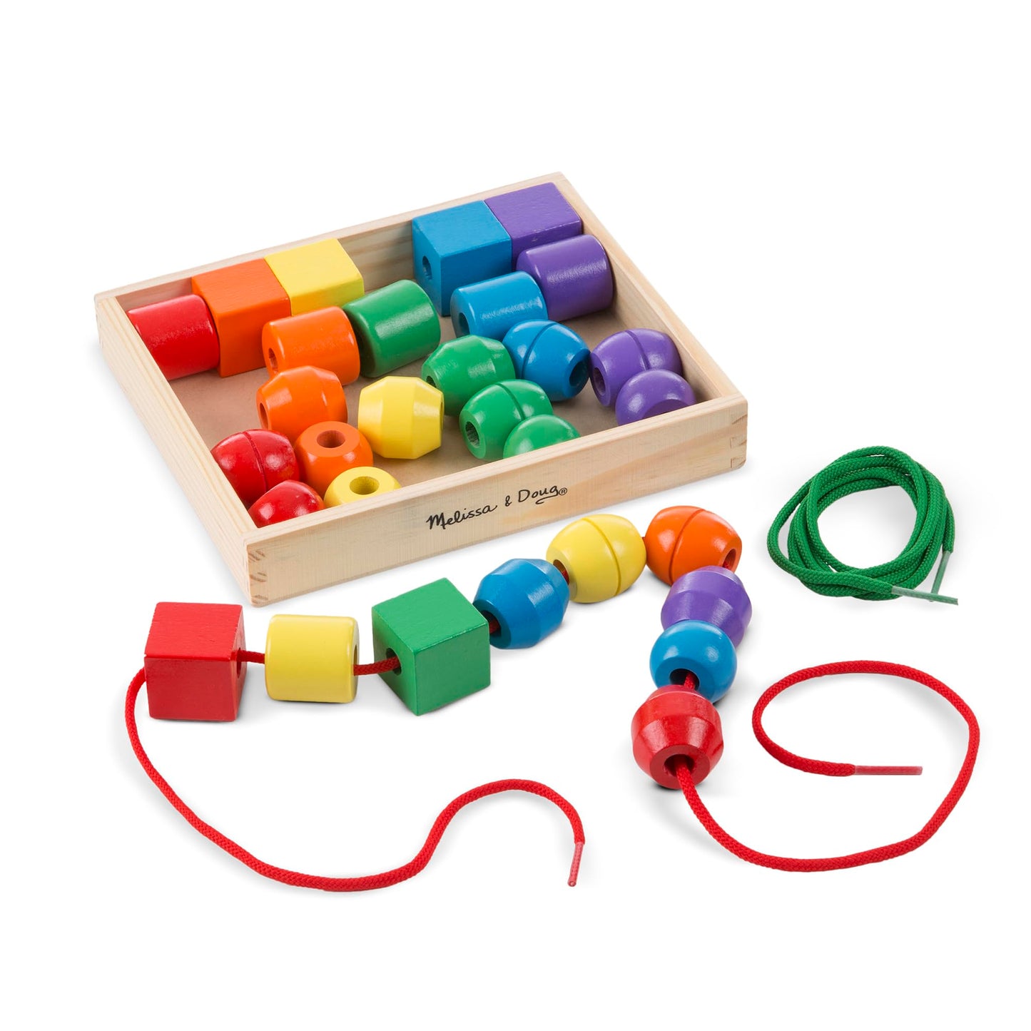 Melissa & Doug Primary Lacing Beads - Educational Toy with 30 Wooden Beads and 2 LacesFor Toddlers, Fine Motor Skills Lacing Toys for Toddlers and Kids Ages 3+