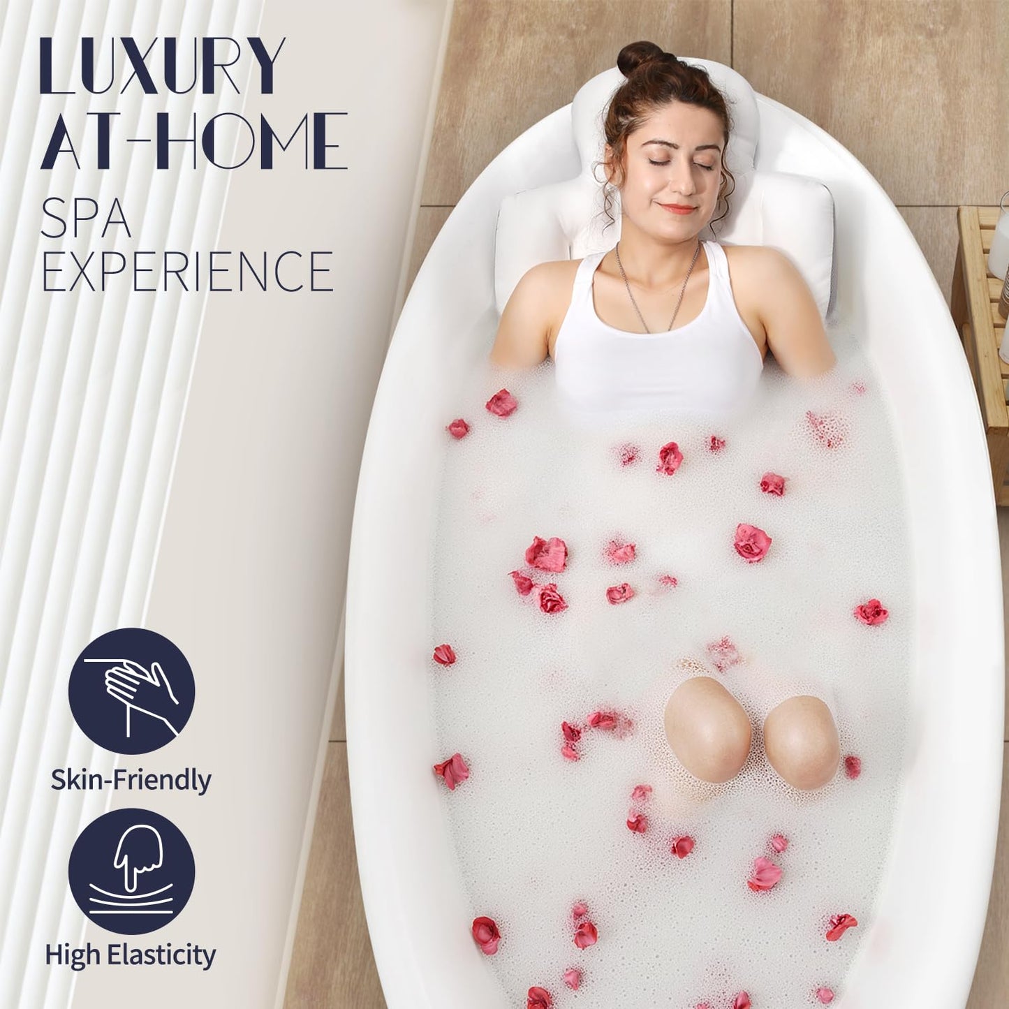 Full Body Bath Pillow for Bathtub, Thick Bathtub Cushion with Laundry Bag, Luxury Tub Pillow for Bath for Headrest Neck and Back Support White 56" x 16"