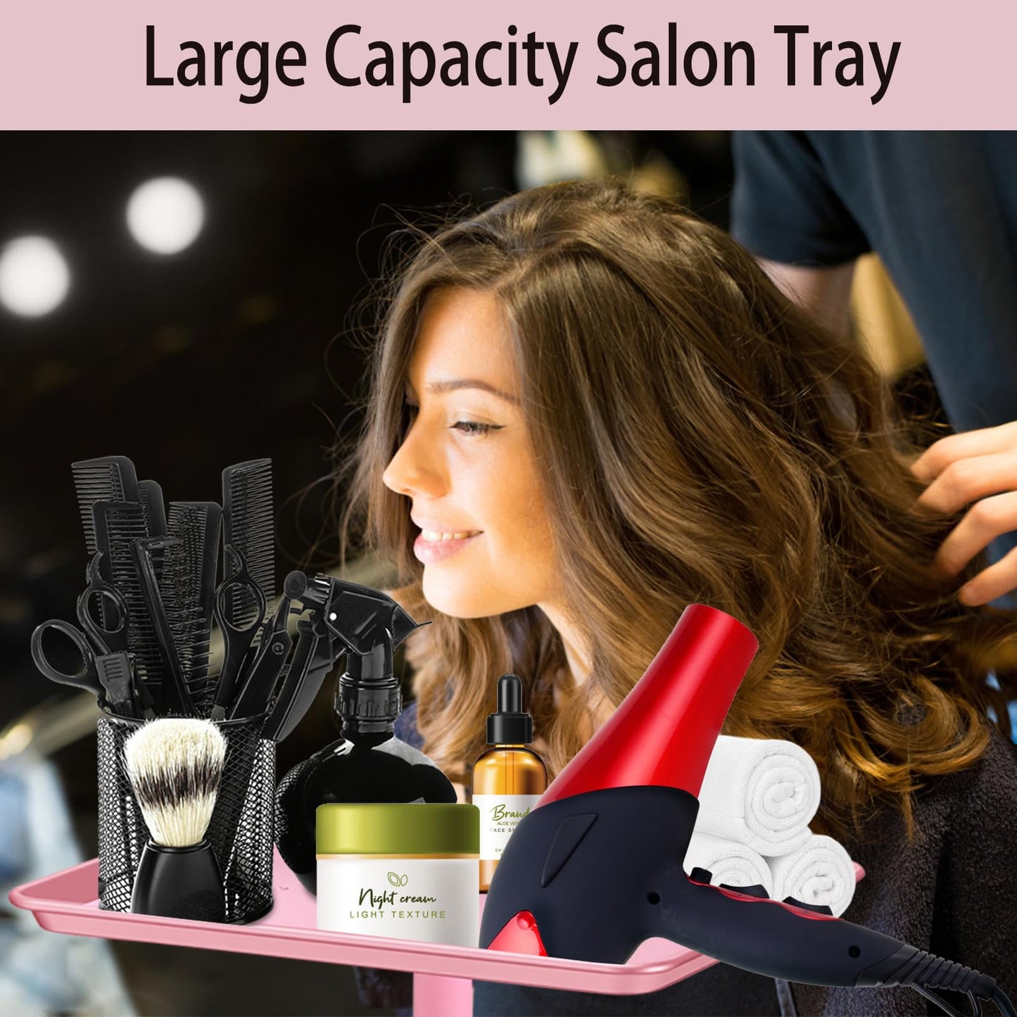 Niuadage Pink Salon Tray on Wheels, Height Adjustable 28-44 Inches, Aluminum, Hair Stylist & Color Tray, Dental & Tattoo Tray