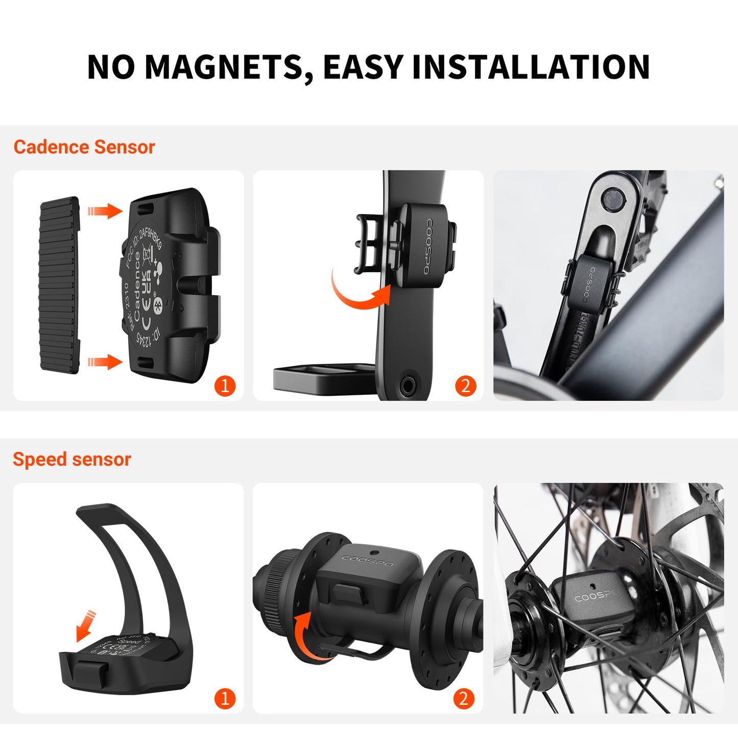 COOSPO Bike Cadence Speed Sensor BK9, Bluetooth 5.0 ANT+ Wireless Cycling Speed Bicycle RPM Cadence Sensor, IP67 Waterproof & 300H Battery