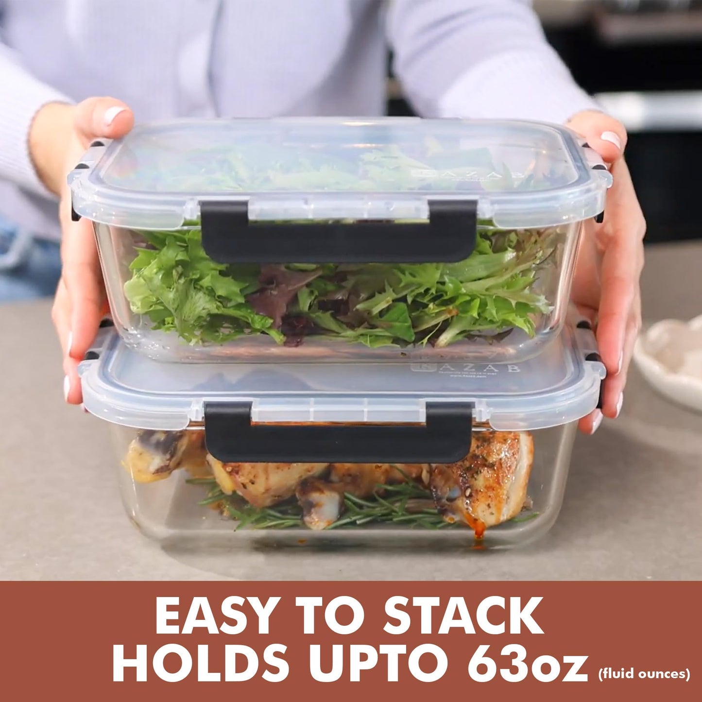 8 Cups/ 63 Oz 4 Piece (2 containers + 2 Lids) Large Glass Food Storage/Baking Containers w/Locking Lids Ideal for Storing food, vegetables/fruits BPA Free & Leak Proof Microwave, Oven Safe - Black