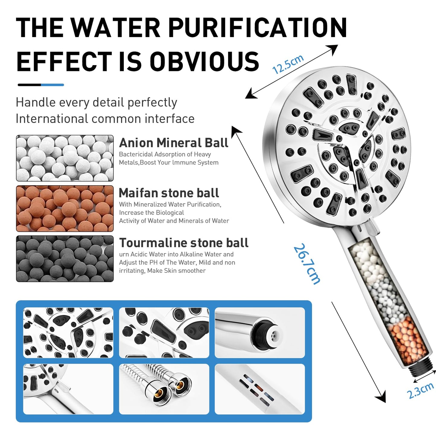 Shower Head, 10-Mode High Pressure Shower Head with Handheld, Non-Clogging Nozzles High Flow Hand Held Shower Head, Shower Head with Leakproof Hose&Metal Bracket