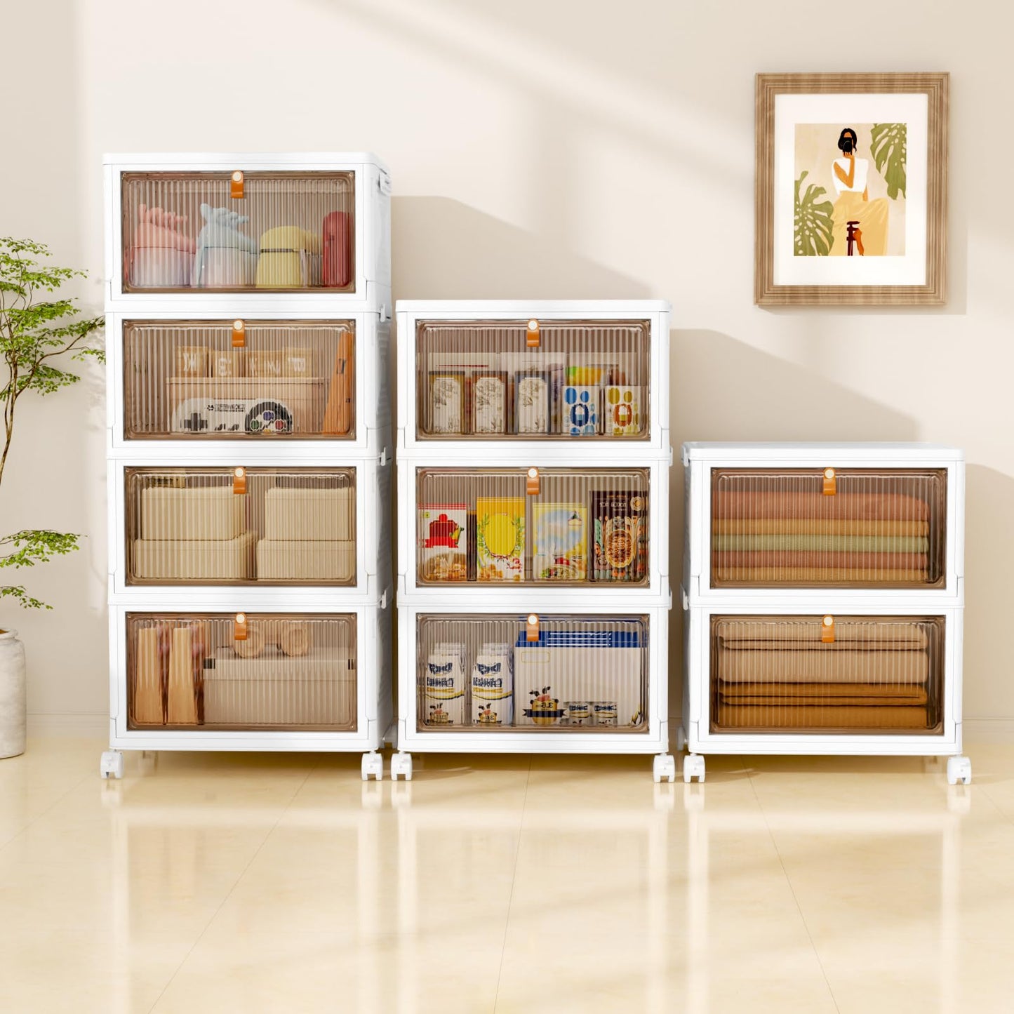 NestOrganix 4 Tier 23QT Plastic Storage Bins with Lid, Storage Containers with Wheels, Folding Storage Box, Stackable Storage Bins, Organizers and Storage for Home,Office 14.56" x 10.62" x 31.49"