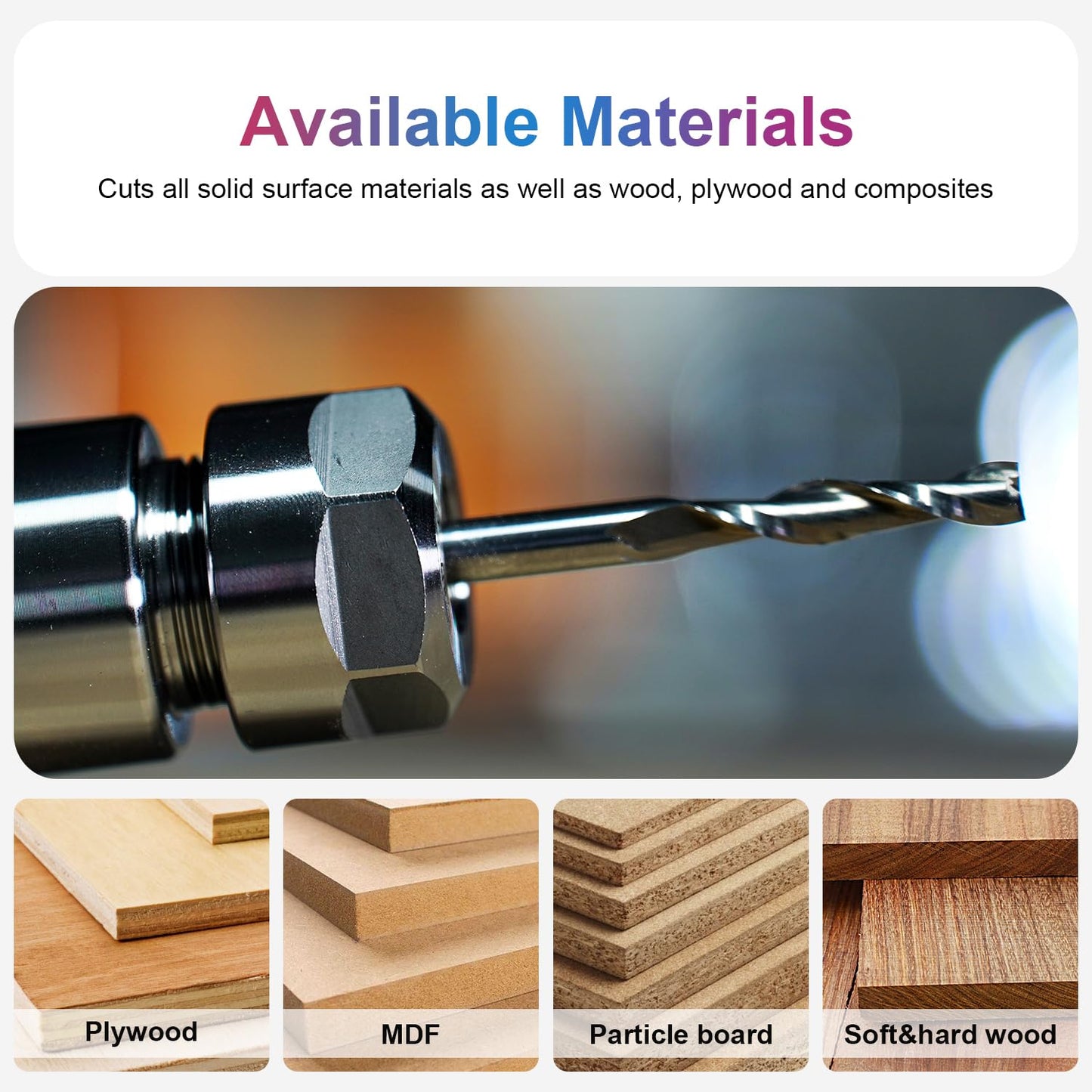 SpeTool 5PCS UP Cut Spiral Router Bits 1/4 Shank with 1/4 Inch Cutting Diameter ,1-1/4 Inch Cutting Length 3 Inch OVL,Tungsten Carbide CNC Upcut Router Bits Set for Woodworking Cutter