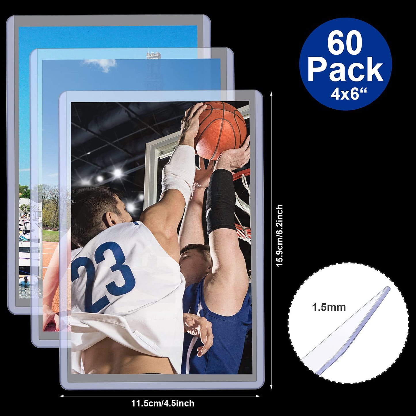 Outus 4 x 6 Inches Acrylic Photo Holder Rigid Plastic Baseball Card Pocket Protector Clear Acrylic Sleeve Sheet Protector for Sport Card & Photo(60 Pieces)