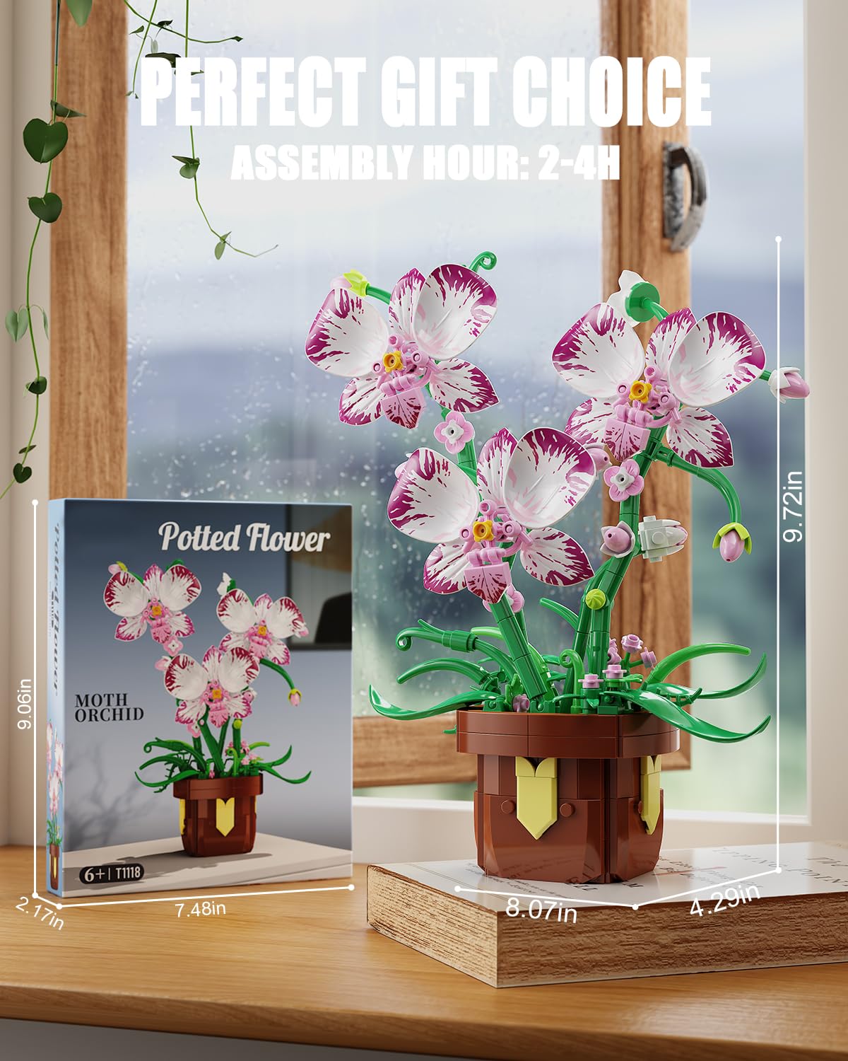 Flowers Botanicals Orchid Building Set - Artificial Flower Building Blocks for Adult Women, Bonsai Plants Indoor Home Office Desk Decor Christmas Birthday Gift for Adults Kids Girls 6-12 (323 PCS)