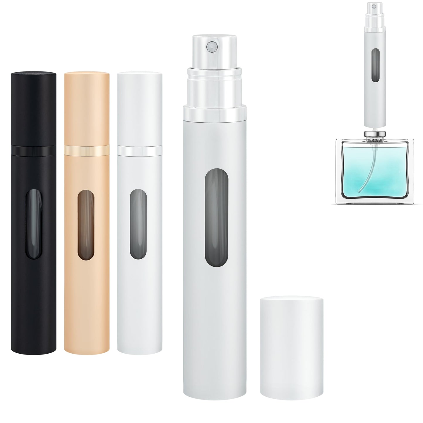 Travel Perfume Refillable Bottle Atomizer - Qavhun 10ml Leakproof Refillable Perfume Bottle, Fragrance Atomizer, Perfume Travel Spray Bottle (Black & Gold & Silver)
