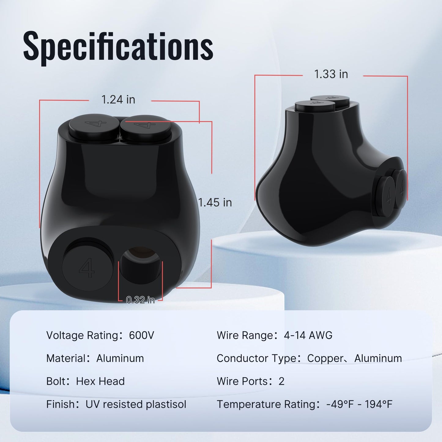 RVBOATPAT 2 Port Insulated Multi Tap Connector 4-14 AWG Aluminum to Copper Wire Connectors Single-Sided Entry Aluminum Wire Connectors Slotted Allen Hex - 5 Pack