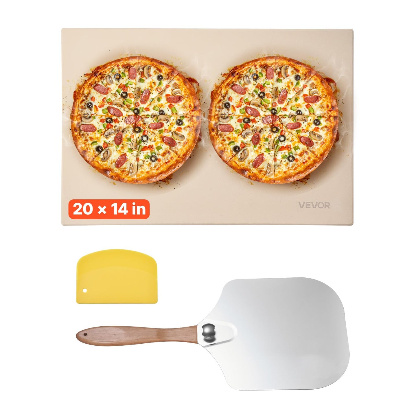VEVOR Pizza Stone, 20 x 14 in Rectangular Cordierite Pizza Stone, Extra Large Baking-Stone with Aluminum Peel, 0.6 in Thick Heat-Resistant Cordierite, for Oven, Baking Bread & Pizzas, BBQ Grilling