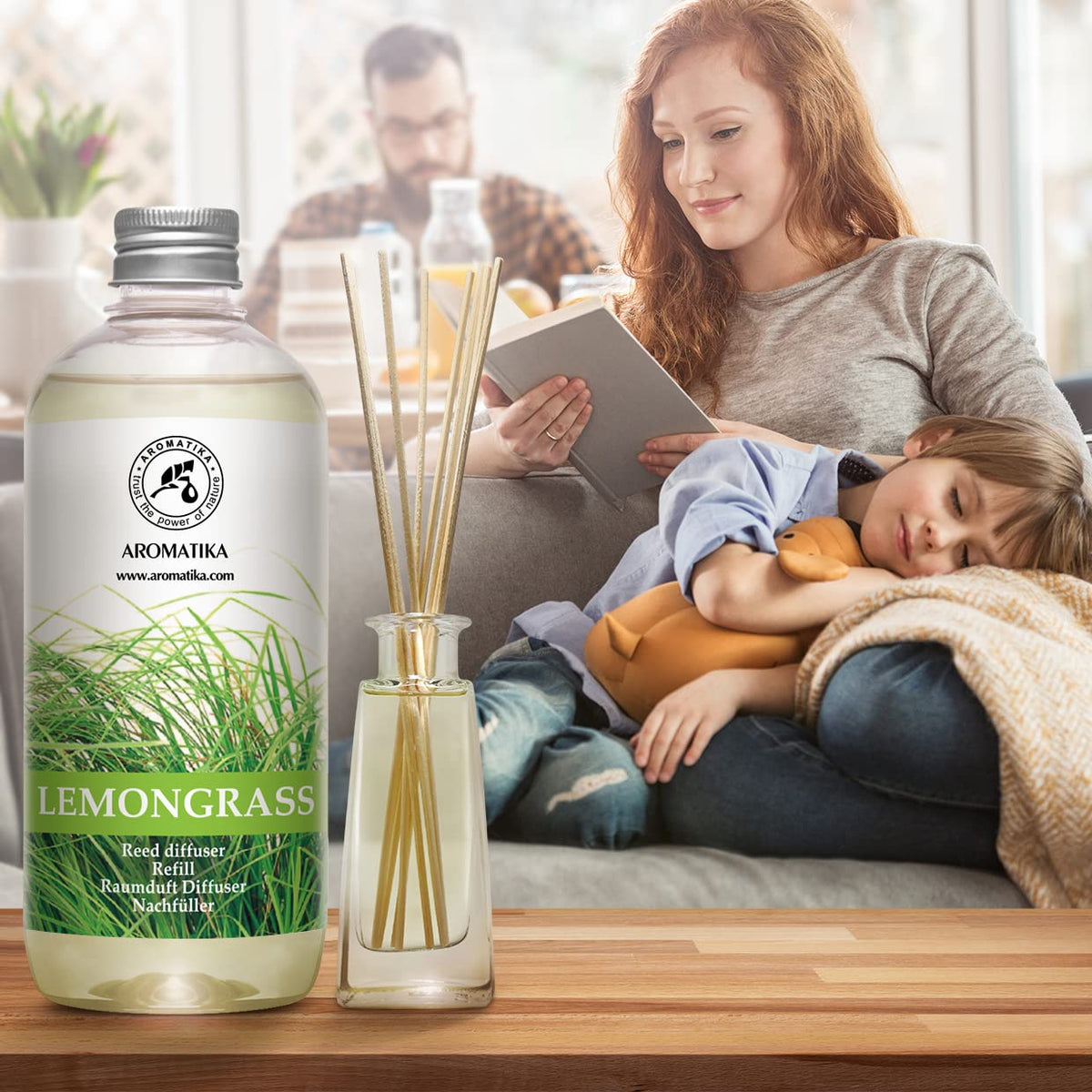 Lemongrass Diffuser Refill 1000ml (2 x 500ml) - Fresh & Long Lasting Fragrance - Refill Bottle with Natural Pure Essential Lemongrass Oil - Scented Reed Diffuser Oil - Aromatherapy - Spa - Kitchen