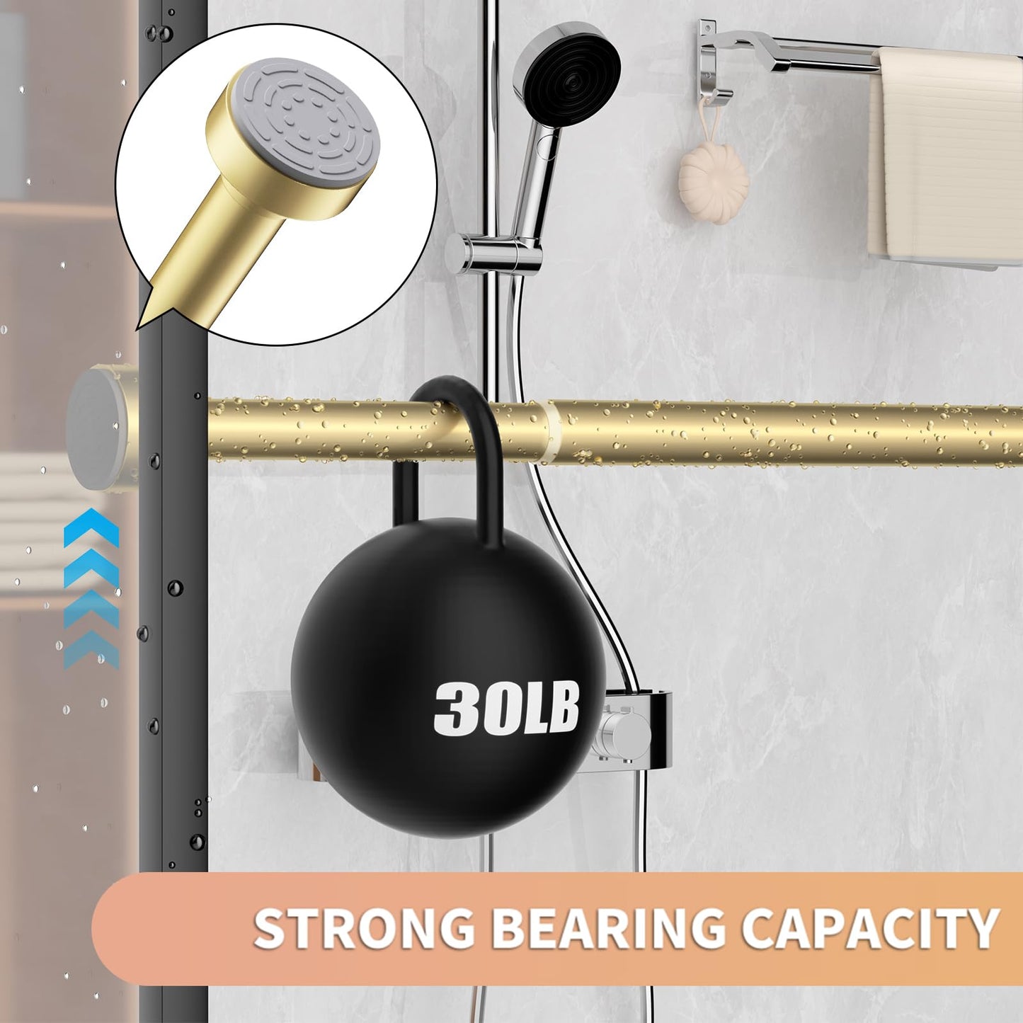 Emlaoe Gold Shower Curtain Rod 34-66 Inches(2.8-5.5ft) Never Rust Adjustable Shower Rod Spring Tension Non Slip No Drilling Shower Rods for Bathroom Garland Window