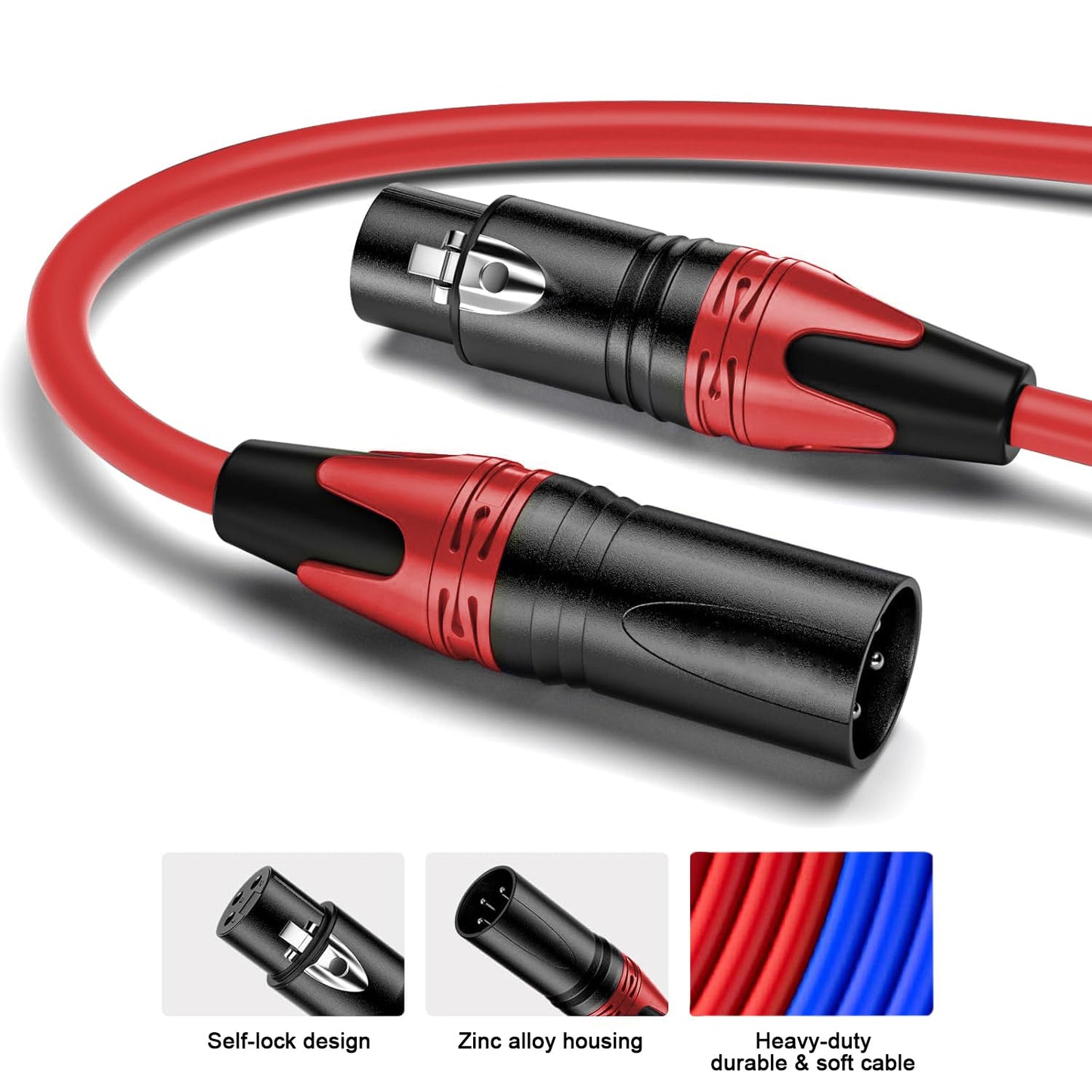 Seefeful XLR Male to XLR Female Cables, Professional Balanced Microphone Lead, Extension Mic Cable Cord (Blue, Red,Yellow,Blue) (4pack-25FT)