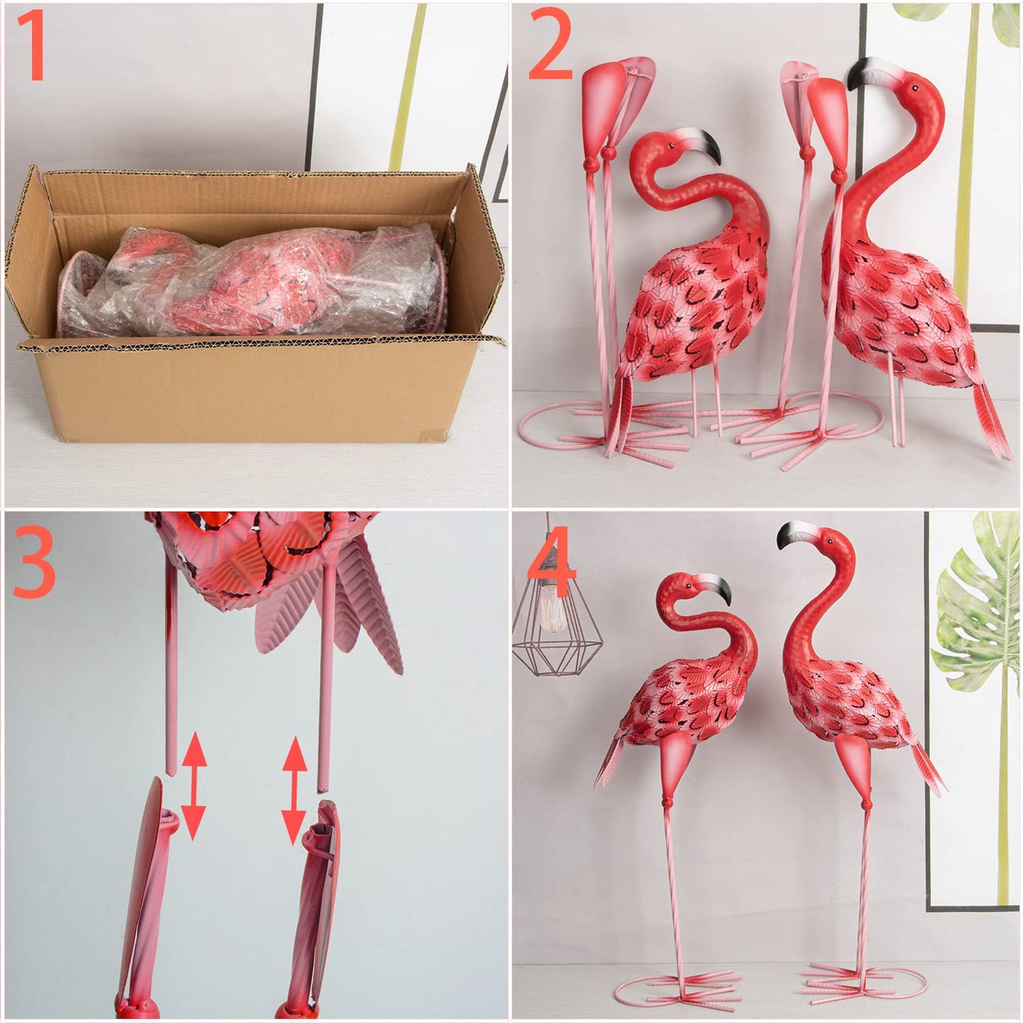 Metal Flamingo Garden Statues Red Flamingo Yard Art Outdoor Sculptures for Home Patio Lawn Backyard Décor, Set of 2