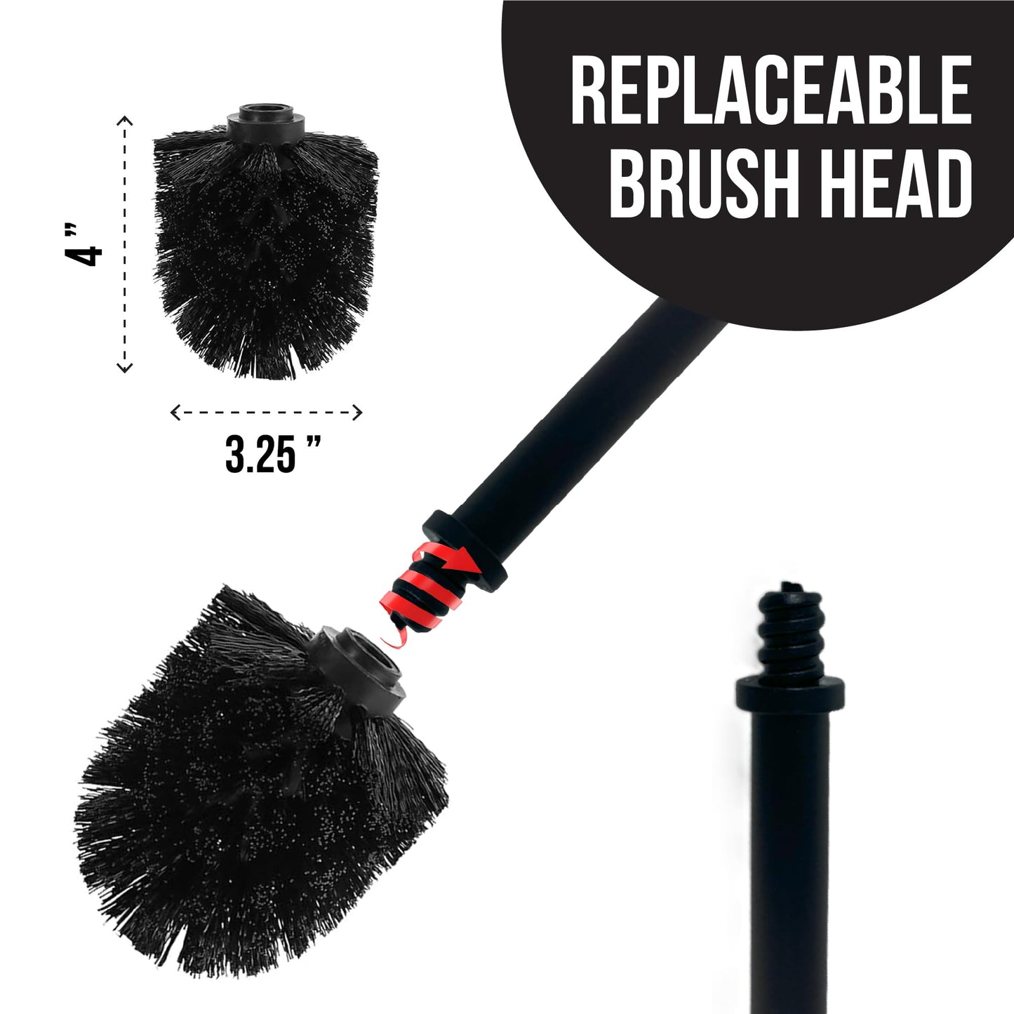Splash Home Buena Stainless Steel Toilet Brush and Holder Set Bathroom, Hidden Toilet Bowl Brush Design with Durable Bristles for Deep Cleaning 5 x 5 x 15 inch - Chrome