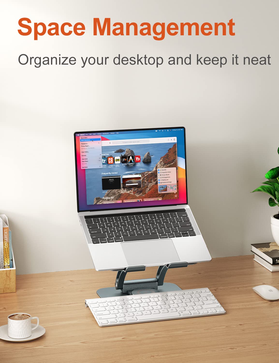 Tounee Swivel Laptop Stand for Desk, Ergonomic Laptop Holder with 360° Rotating Base, Adjustable Computer Stand Laptop Riser Compatible with Air, Pro, All Laptop 10-16"-Gray