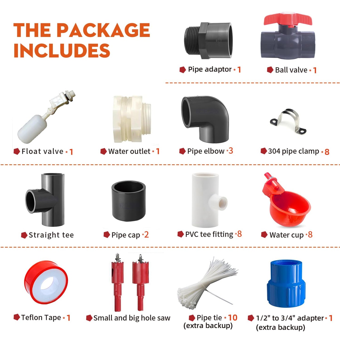 Ayakol Automatic Chicken Waterer System, DIY Poultry Pipe Water Feeder Set, Include 8 Chicken Water Cups, Coop Automatic Clean Waterer, Suitable for Chicken Duck Quail Pigeon