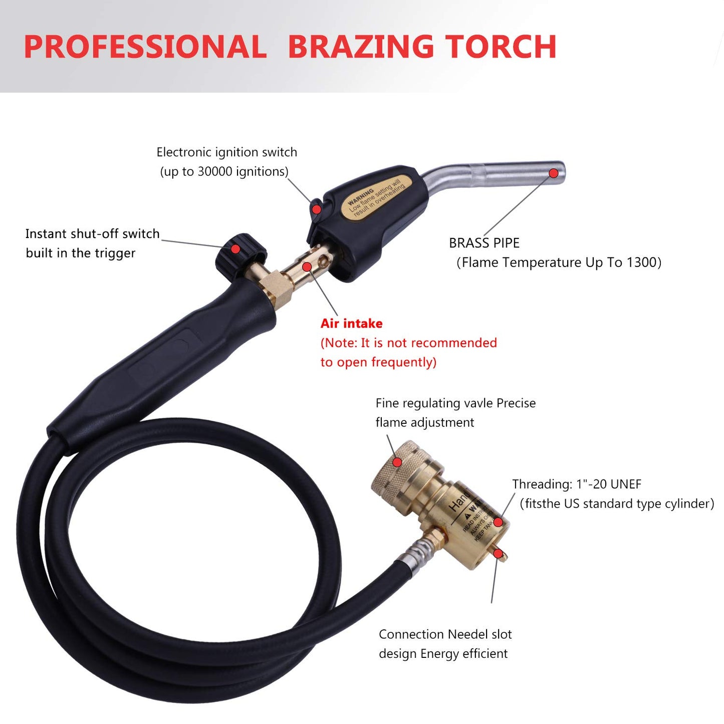 Propane Torch Hand Hose, Mapp Gas Torch,Welding Torch,Hose Length 1.5M/60 Maximum Operating Temperature 1900℃/3600℉-with Hook