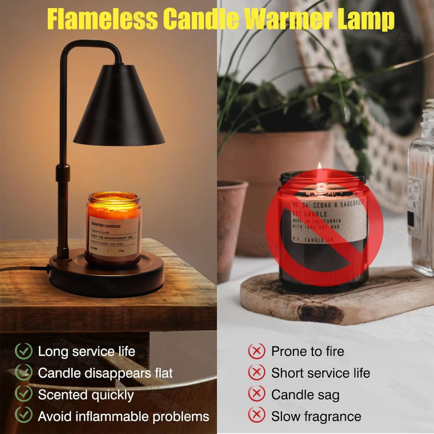 Suewow Candle Warmer Lamp, Adjustable Height, with Timer Dimmer, 2 Light Bulbs, Room Decor Wax Melt Warmer for Scented Wax, Gift for Mom (Black)