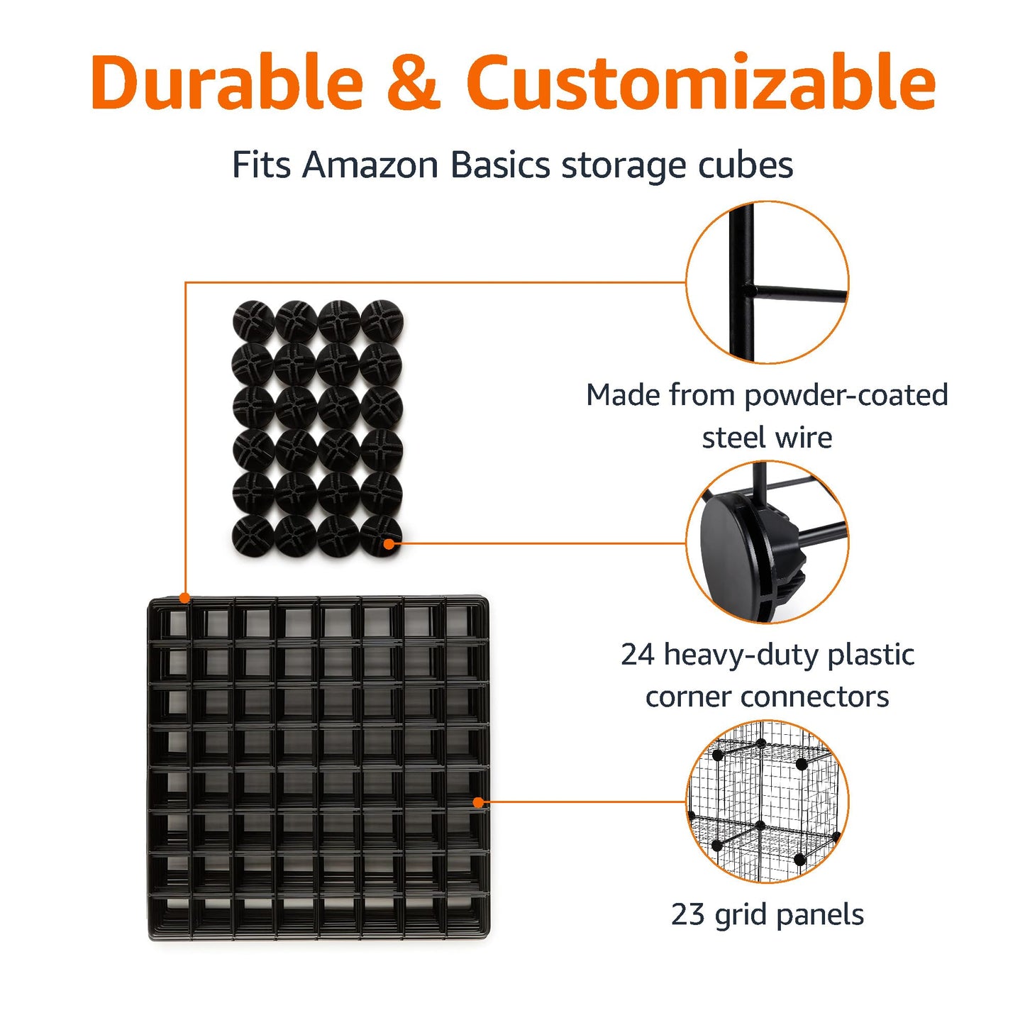 Amazon Basics 6-Cube Wire Grid Stackable Storage Shelves, 30cm x 30cm, Black