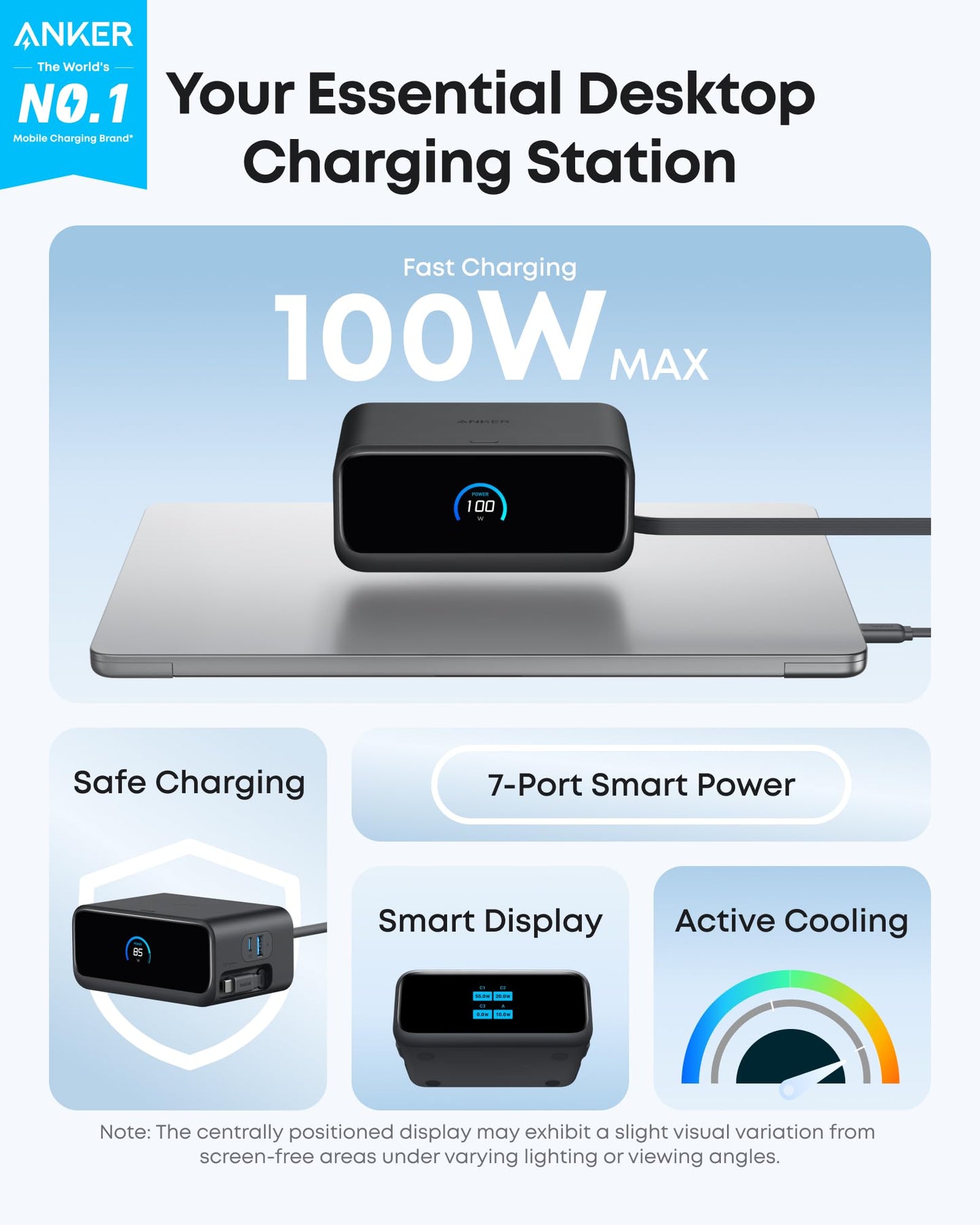 Anker Nano Charging Station, 7-in-1 USB-C Power Strip for iPhone 16/17, 2.3 ft Anker InstaCord Retractable Cable, 3 USB-C, 1 USB-A, 3 AC, 100W Fast Charging Desktop Accessory for MacBook, Home, Office