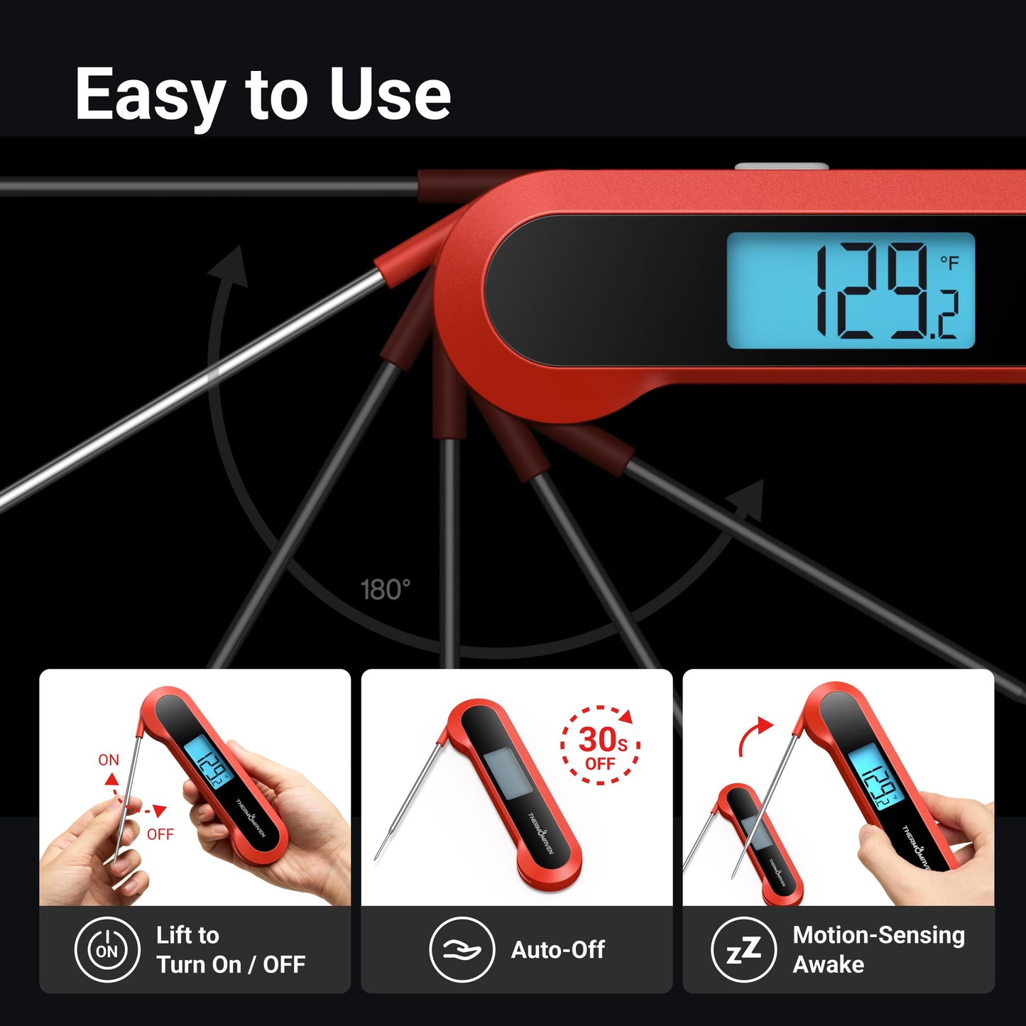 ThermoMaven Professional 0.5 Sec Instant Read Meat Thermometer Digital, NIST Certified ±0.5℉ Accuracy, Auto Rotate Large LCD Display, Waterproof Cooking Thermometer for Baking Grill BBQ Smoker Oven