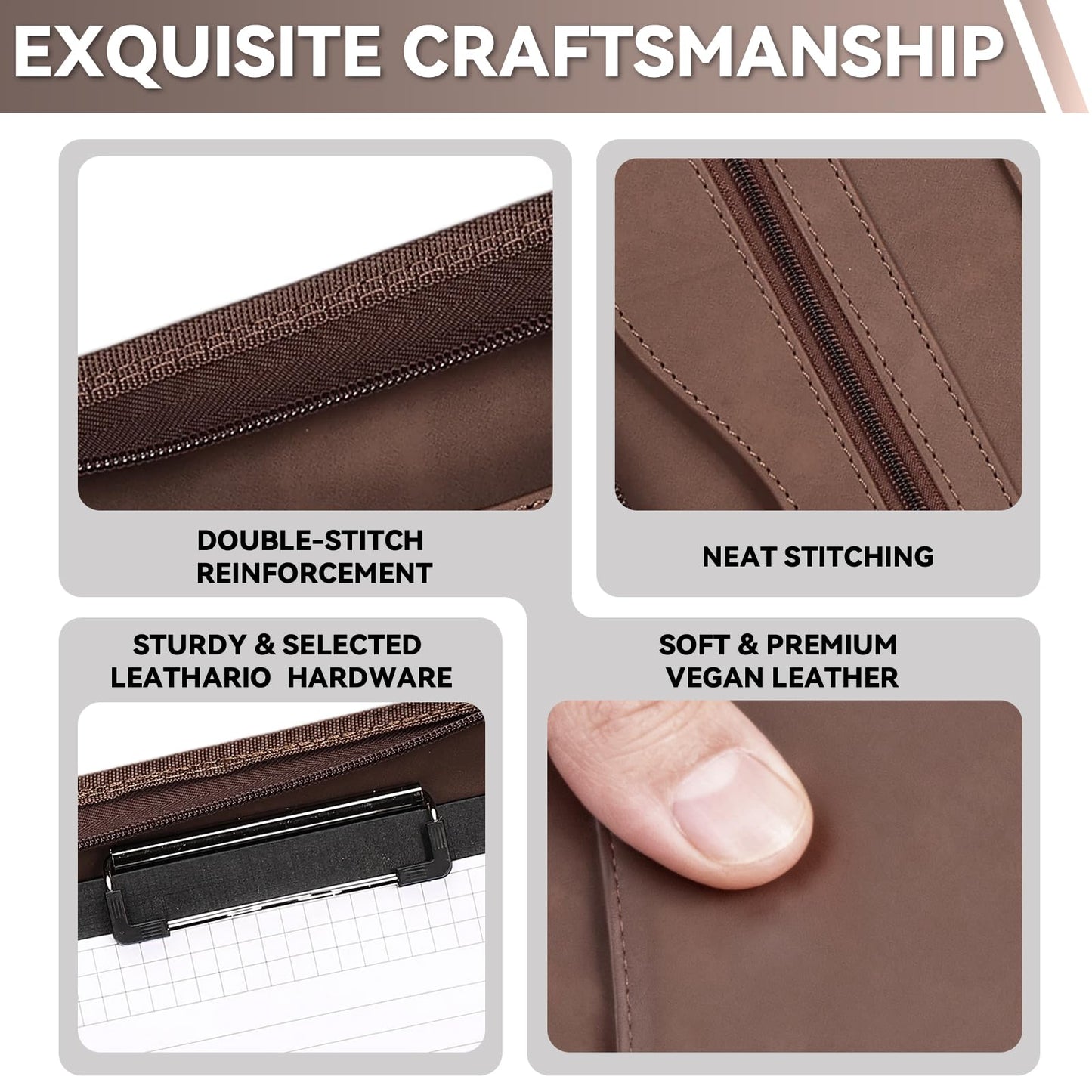 Leathario Portfolio Folder, Vegan Leather 3-Ring Binder, Includes 10 Clear Sheet Protectors and a Pen, Multi-Pocket A4 Padfolio for Tablets, Files and Business Documents, Office Supplies
