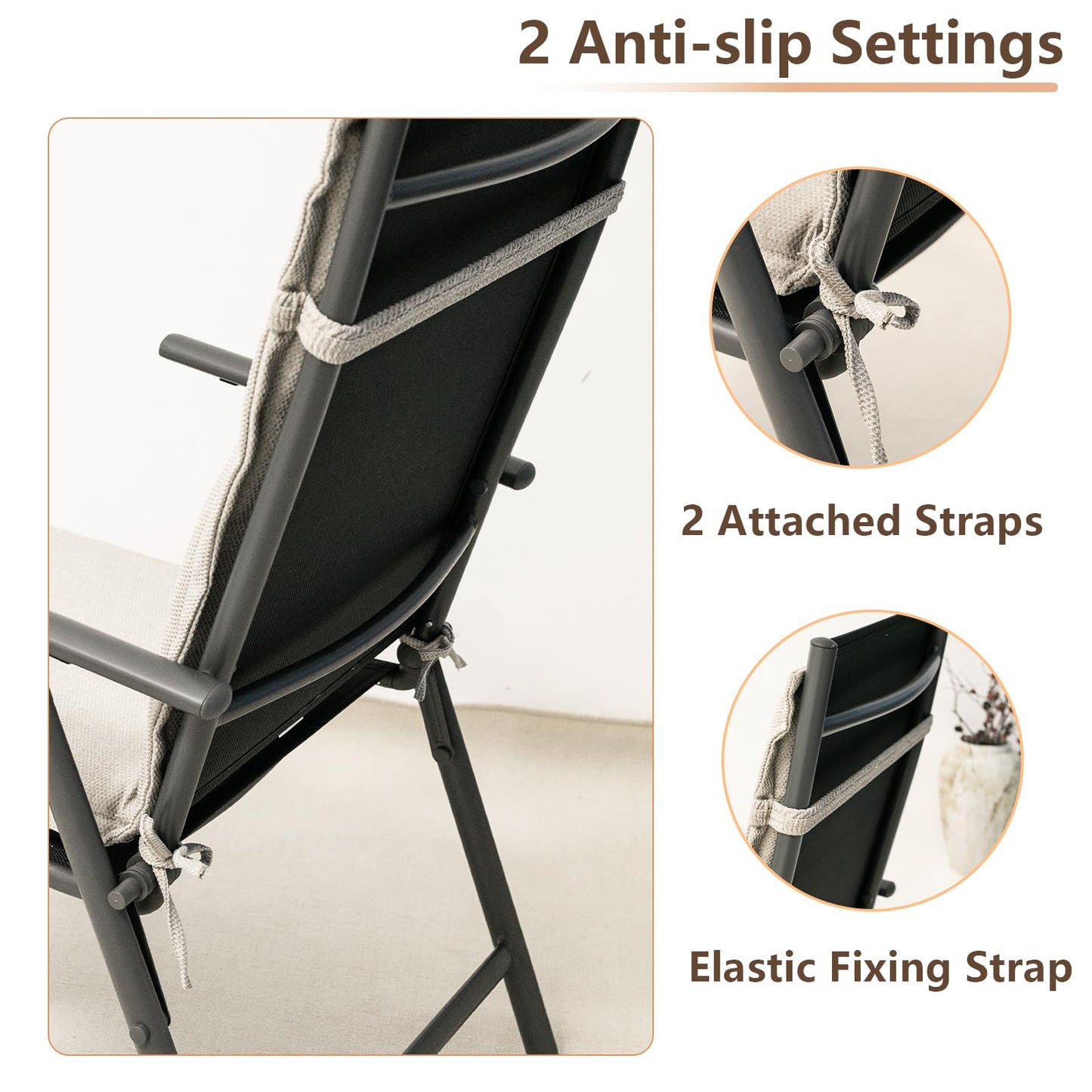 C-Hopetree Indoor High Back Rocking Chair Cushions for Glider and Swivel Rocker, Outdoor Replacement Highback Dining Seat Pads with Back Elastic and Ties, 18" x 42" x 1.5", Beige, Set of 2
