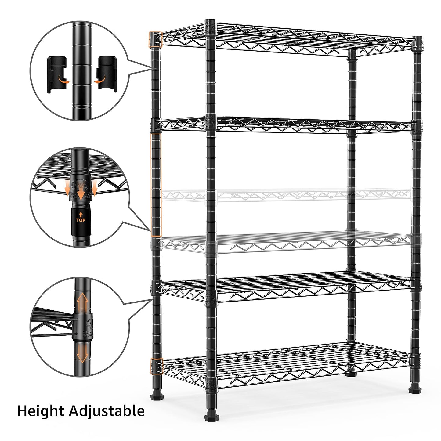 MZG 1000 lbs Storage Shelving Steel Heavy Duty 4-Tier Utility Shelving Unit Steel Organizer Wire Rack for Home,Kitchen,Office,Black 35 D x 60 W x 135.8 H (cm)