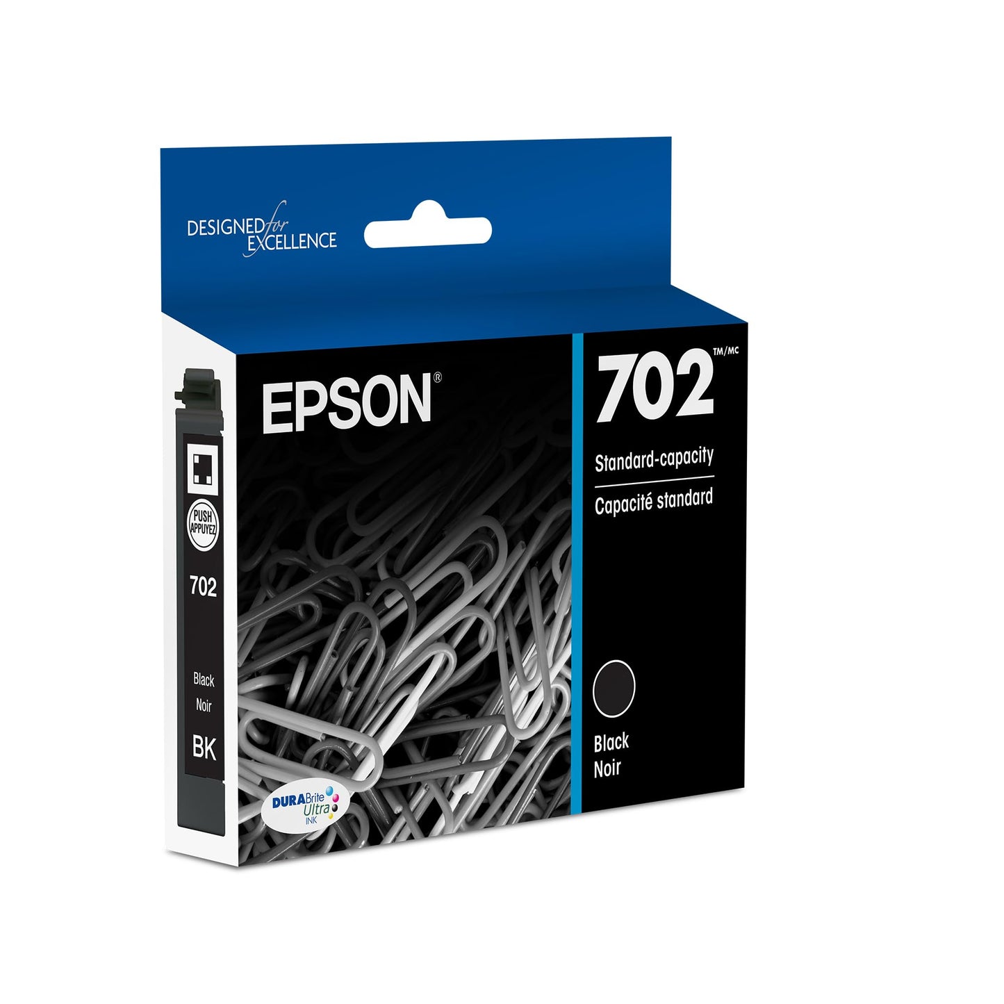 EPSON 702 DURABrite Ultra Ink Standard Capacity Black Cartridge (T702120-S) Works with Workforce Pro WF-3720, 3730, 3733