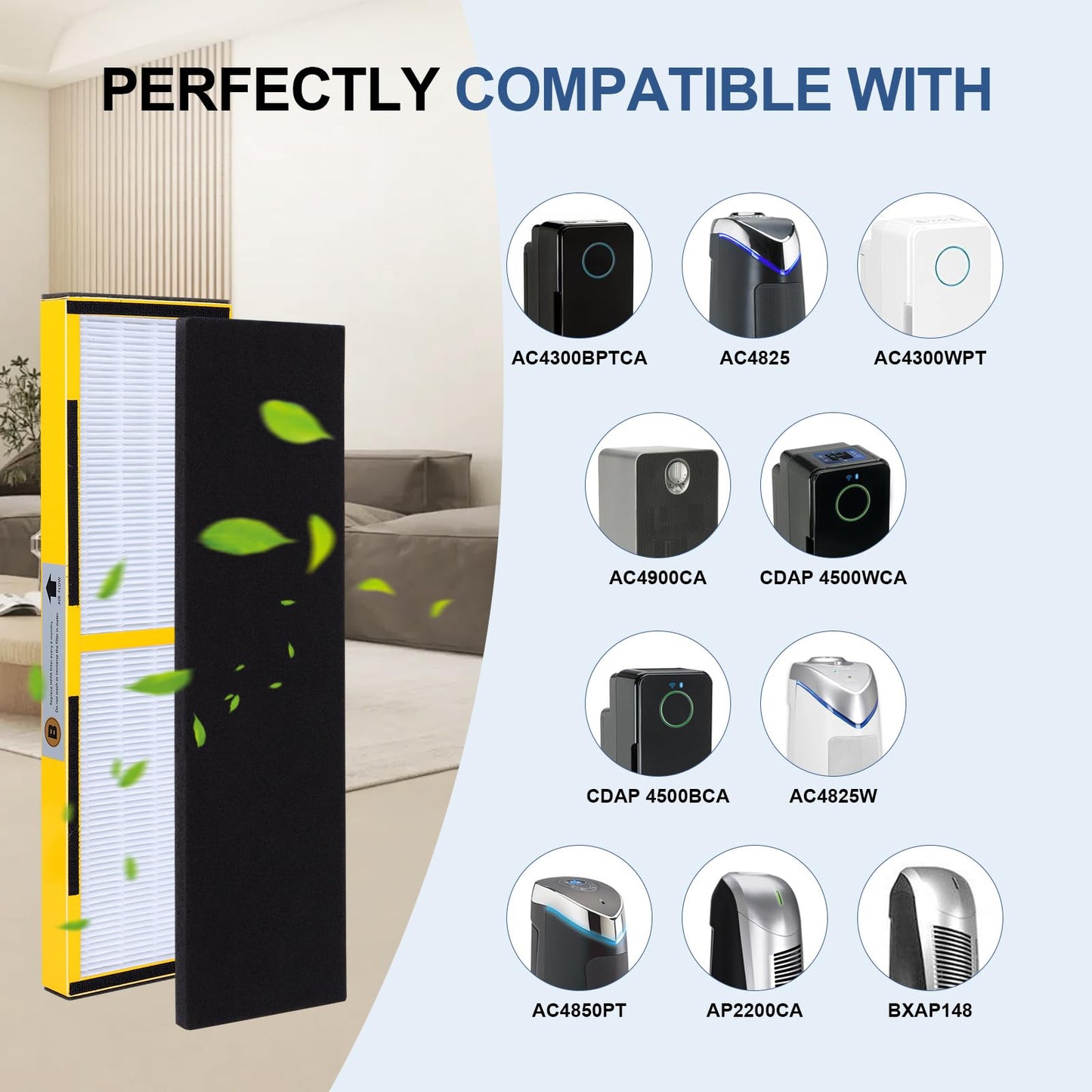 FLT4825 HEPA Replacement Filter B Compatible with Germ Guardian Purifier models AC4825 AC4300 AC4800 AC4900 AC4850, 4 True HEPA Filters & 8 Extra Activated Carbon Pre-Filters By Safego