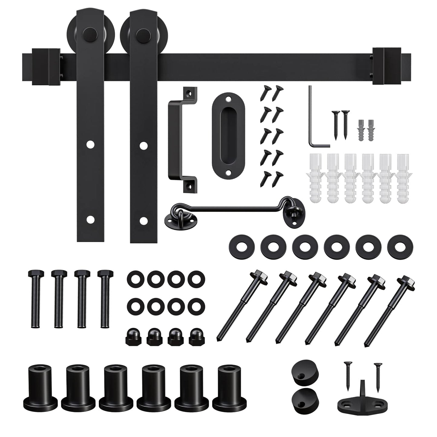 Signstek 6FT Sliding Barn Door Hardware Kit Heavy Duty with Door Hook and 2 Handles - Easy to Install -Smoothly and Quietly - Fit 1 3/8-1 3/4" Thickness -Black (I Shape Hanger)