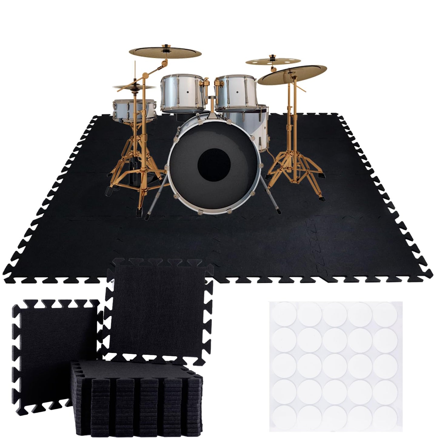 16 Pcs Thick Sound Absorbing Interlocking Floor Mats, 11.8 x 11.8 x 0.4 inches High Density Piano Carpet Drum Rug, Non-Slip Anti Vibration Soundproof Pads Acoustic Blankets for Music Studio, Black