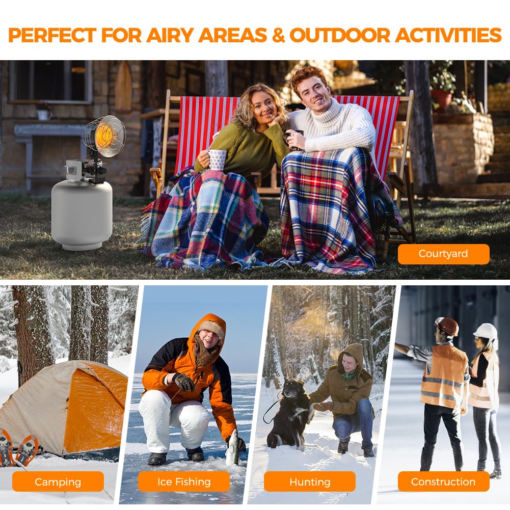 Propane Tank Top Heater, CAMPLUX Outdoor Tanktop Heater with Tip-Over Switch for Garage, Camping, Hunting, Single Burner Heavy Duty Steel 15,000 BTU