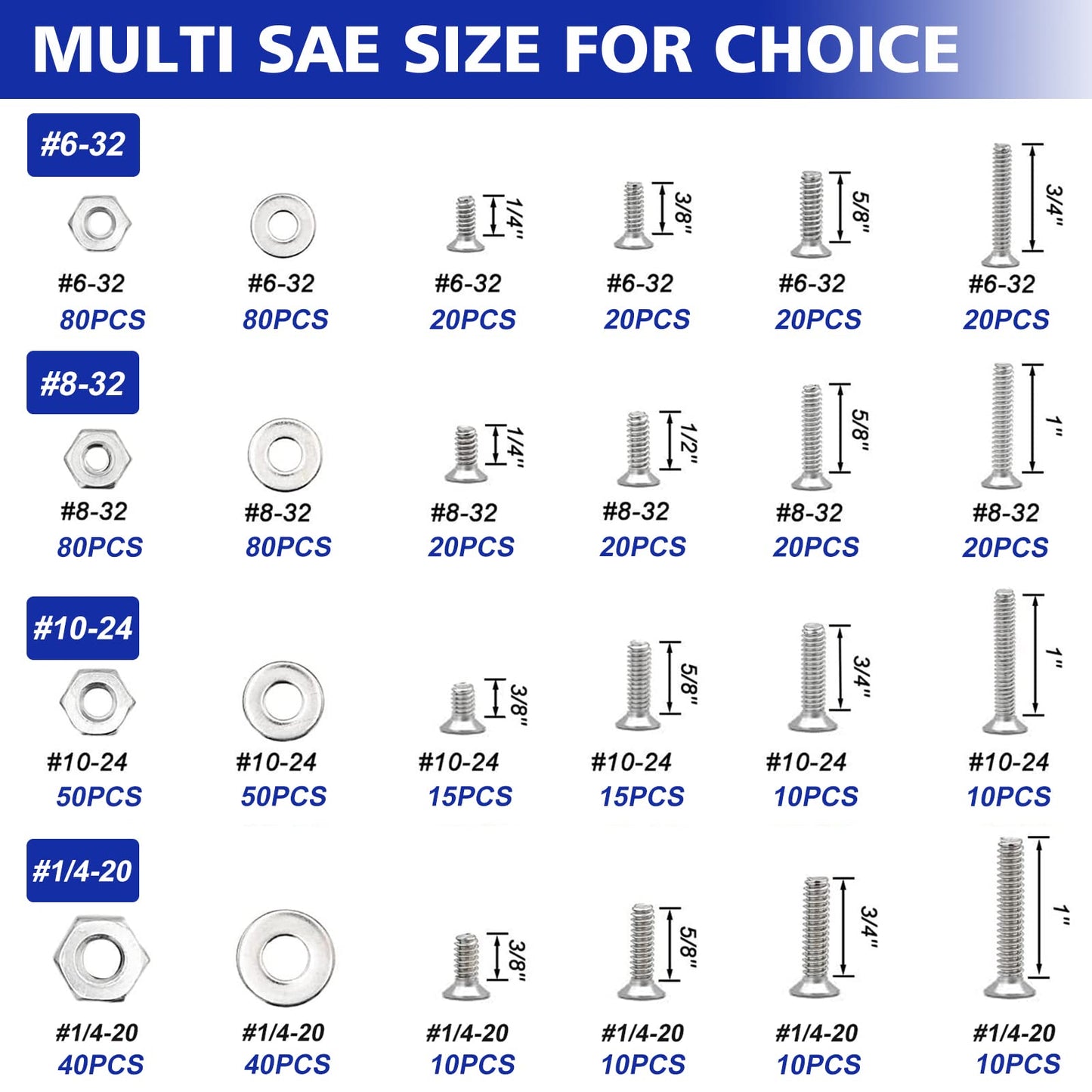 BUSY-CORNER 1575 PCS Nuts and Bolts Assortment Kit, Stainless Steel Phillips Pan Head & Flat Head Screws, Assorted Nuts Bolts Washers with Double Sided Organizer Box, M6