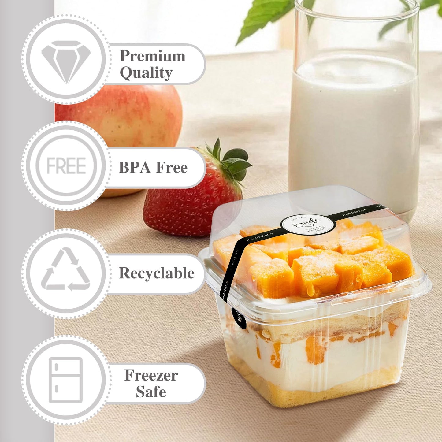 JMIATRY 100PCS 8 oz Square Plastic Dessert Cups with Lids and Spoons Clear Disposable Dessert Cup Tiramisu Container 8oz Plastic Parfait Cups for Cupcake Mousse Yogurt Pudding Fruit