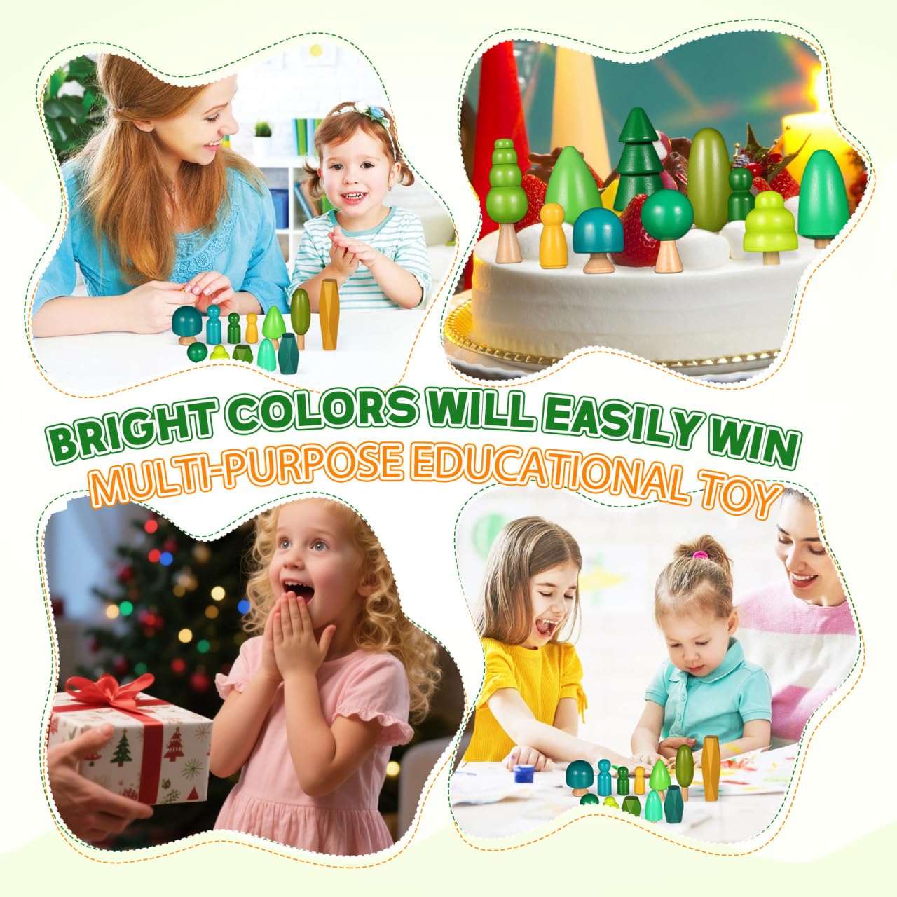 Totority Wooden Tree Figures Set Mini Suit Wooden Montessori Tree Decorations Small for 14+
