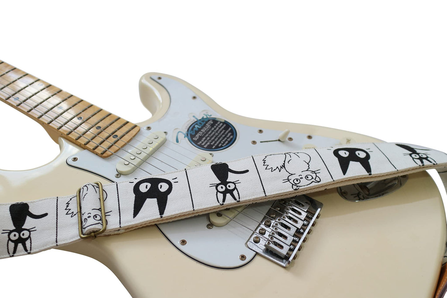 Music First - Original design Ukiyo-e style electric guitar strap with auspicious clouds, Comic Cat, free size